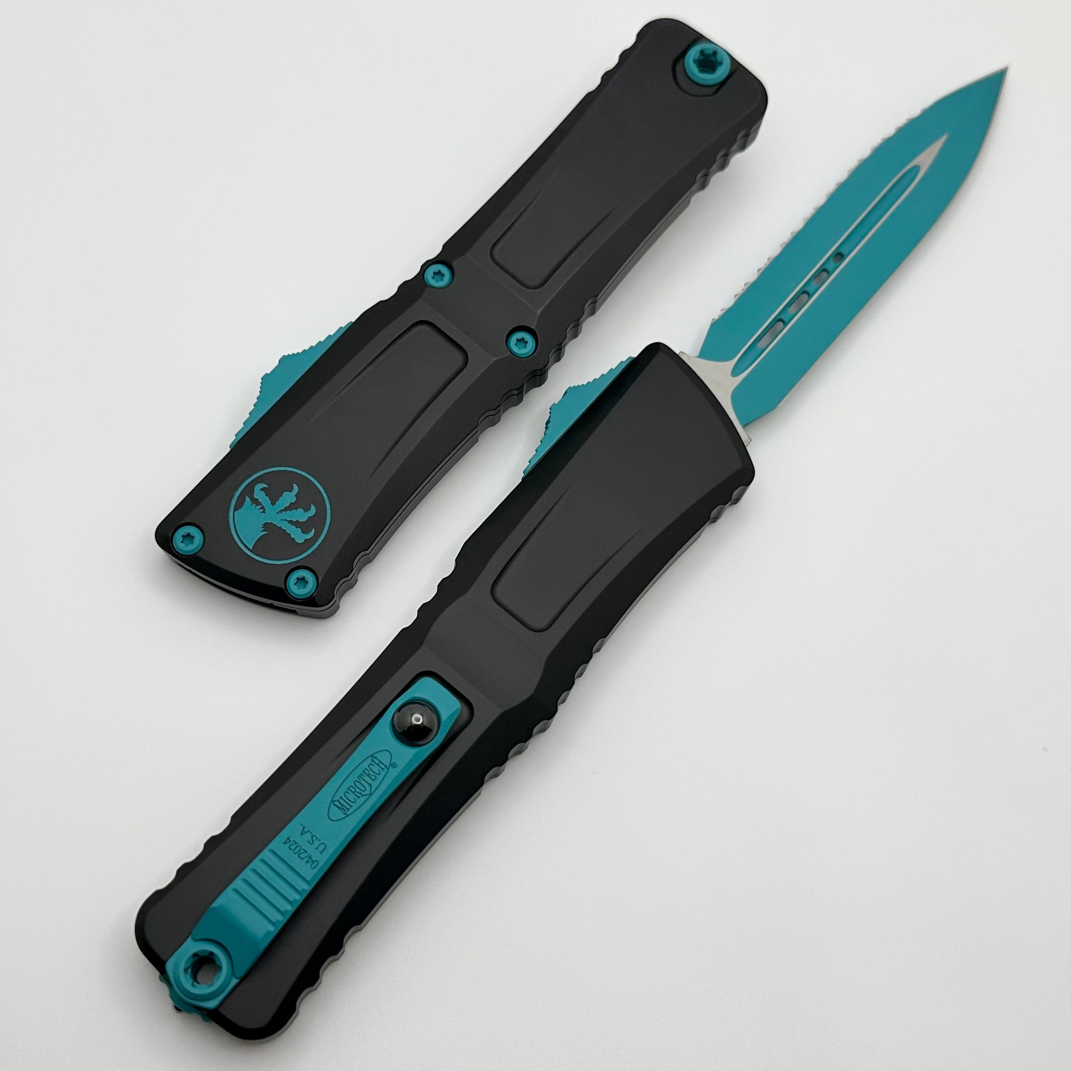 Microtech Combat Troodon Gen III Black D/E F/S Knife with Turquoise Accents - Premium Tactical OTF Blade