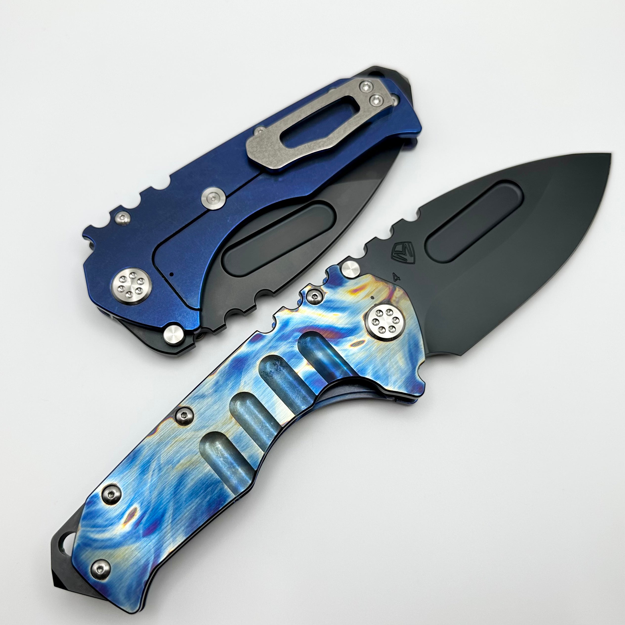 Medford Knife Lefty Praetorian T - Premium Drop Point S45VN with Flamed & Blue Titanium Handle (Left Hand)