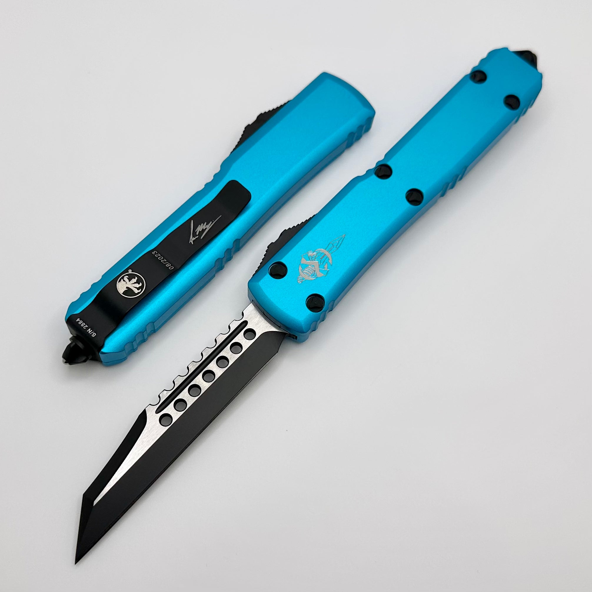 Microtech Ultratech Warhound Turquoise Signature OTF Knife - Premium Edition