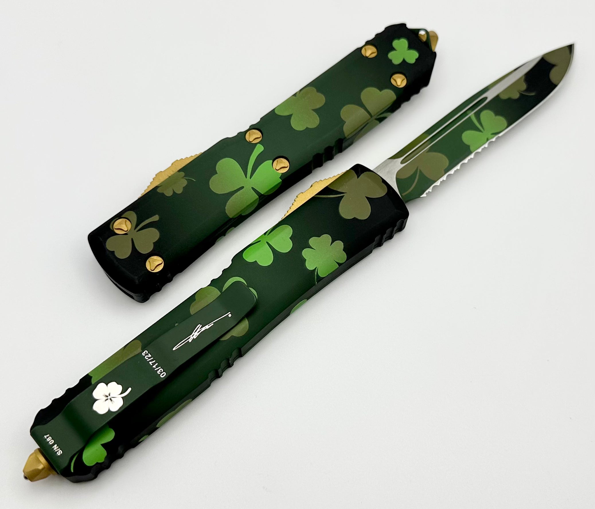 Microtech Ultratech Saint Patrick's Day Green Partial Serrated Single Edge Signature Series 121-2SPDS - Ultimate Tactical Knife