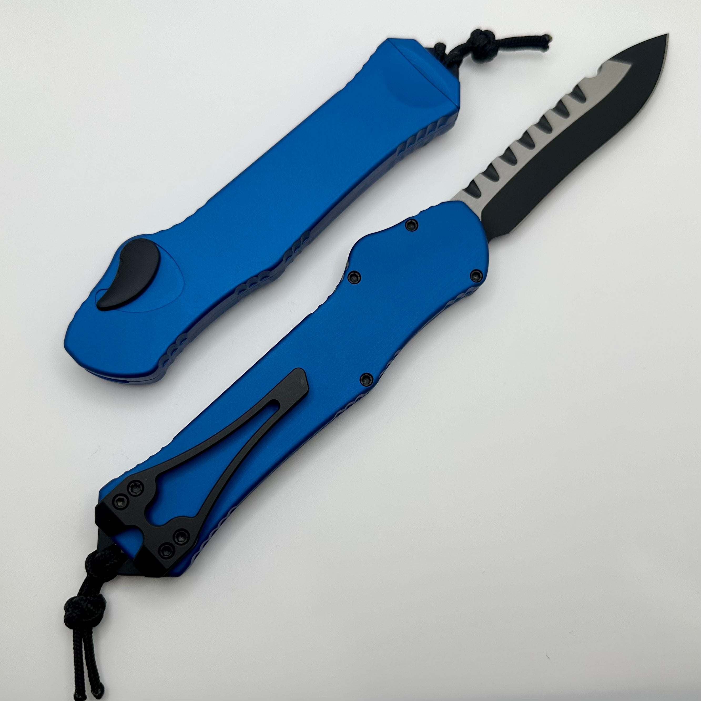 Heretic Hydra V3 Ultimate Tactical Knife - Blue Aluminum Handle & Two-Tone Black Recurve MagnaCut Blade