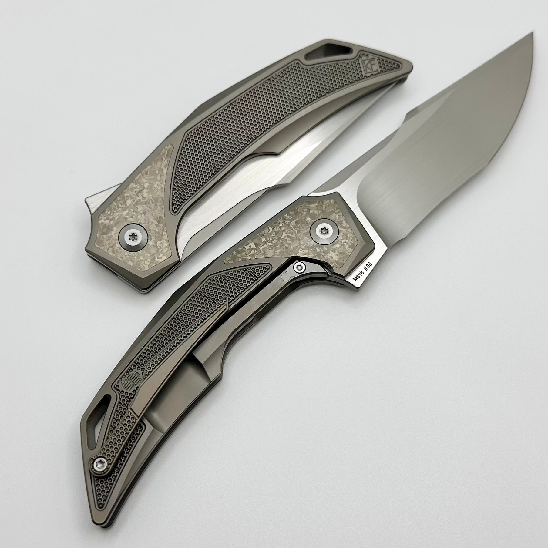 Premium Custom Knife Factory Justice Bronze - CrystalTi & Hand Satin M398 EDC