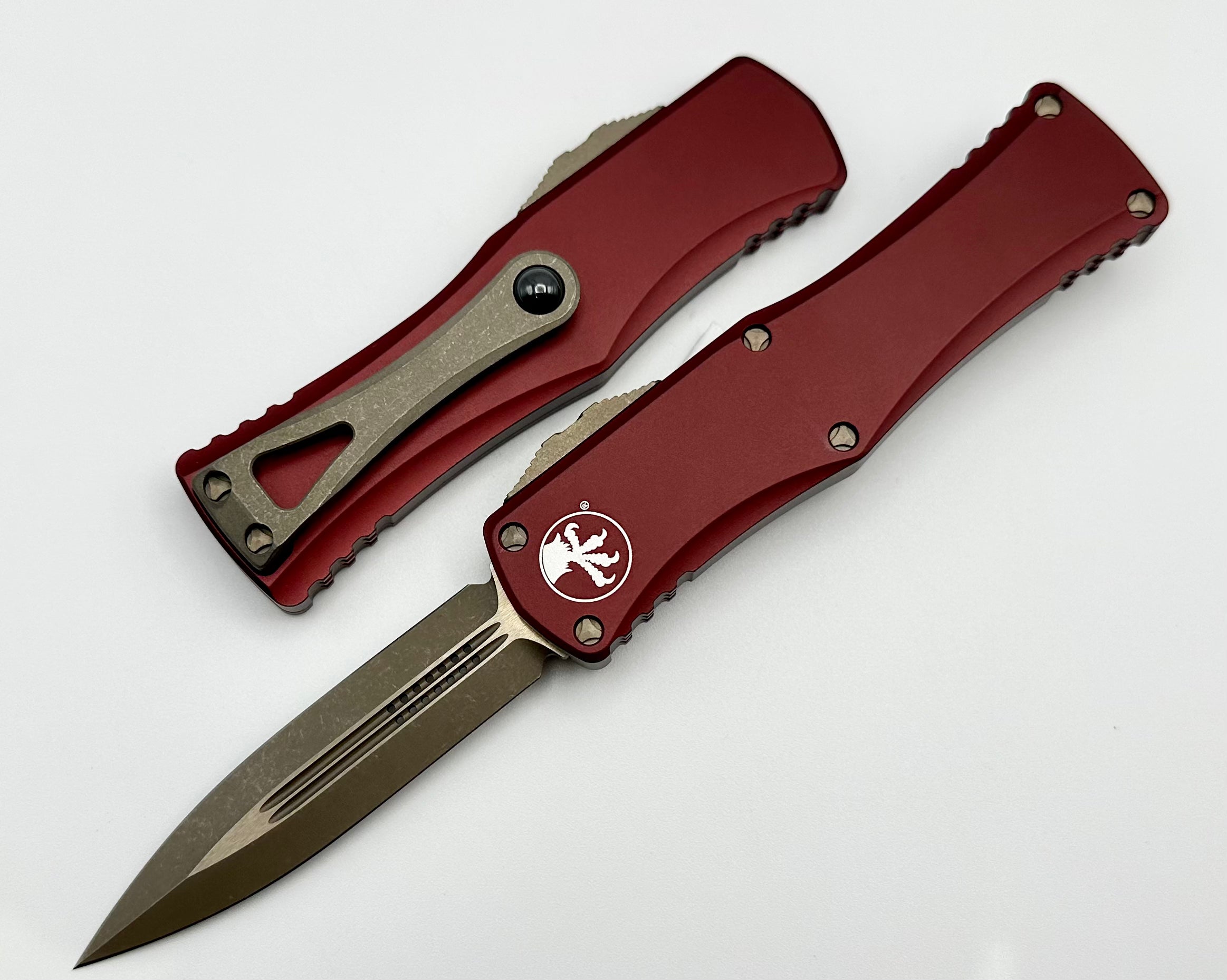 Premium Microtech Hera Double Edge Apocalyptic Bronze Knife - Ultimate Merlot Finish