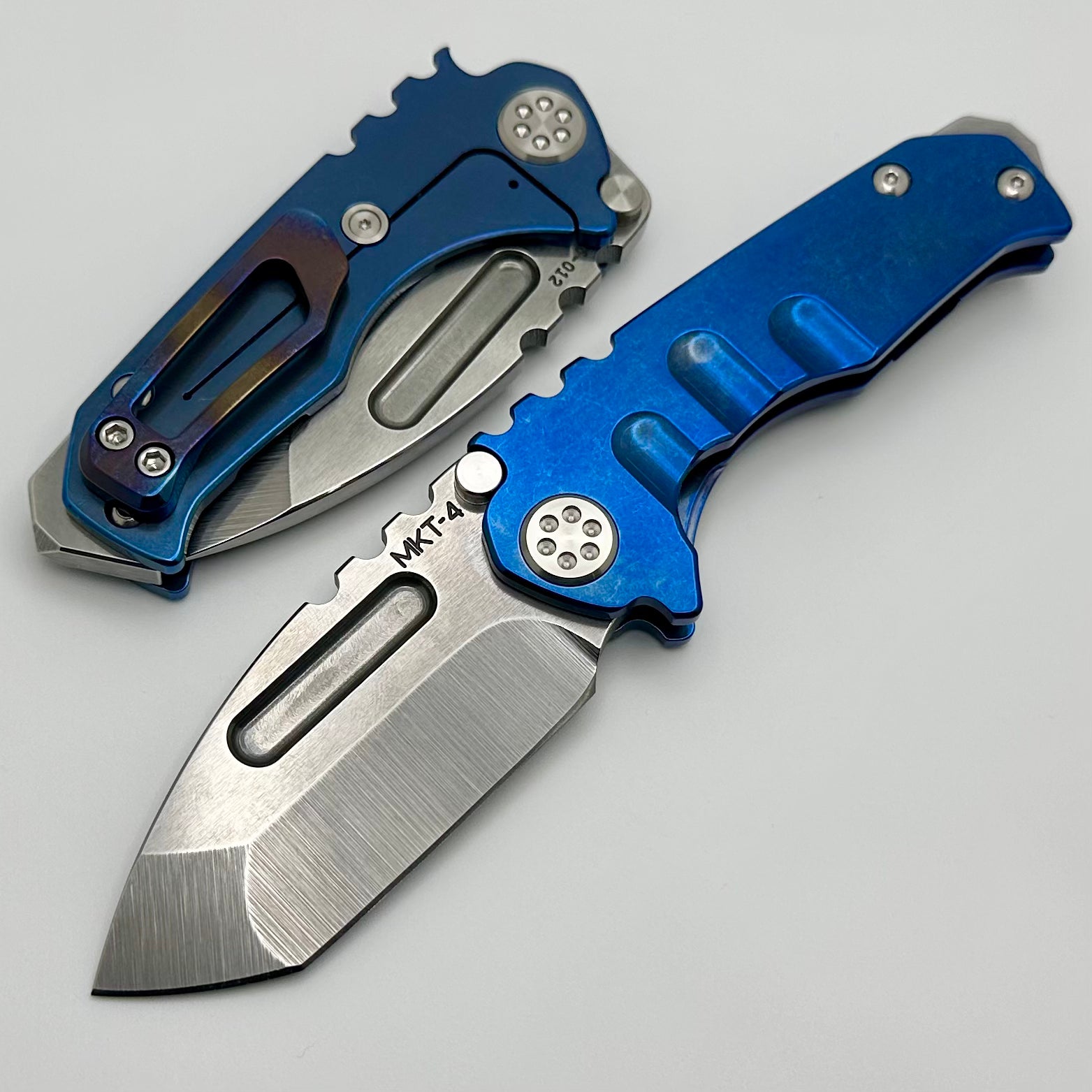 Medford Micro Praetorian T - Premium Compact Tactical Knife with S45 Tumbled Tanto Blade & Blue Handles