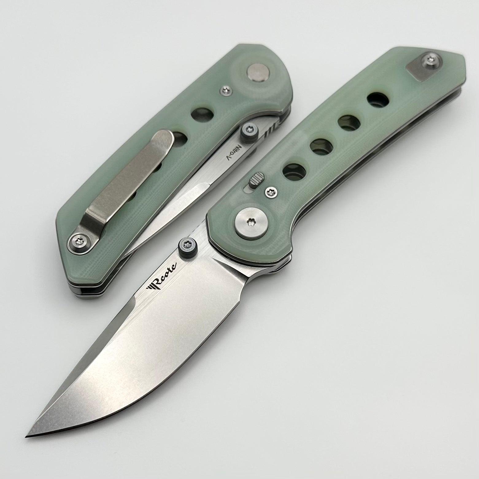 Reate Knives PL-XT Ultimate Folding Knife - Jade G-10 & Stonewash Nitro-V