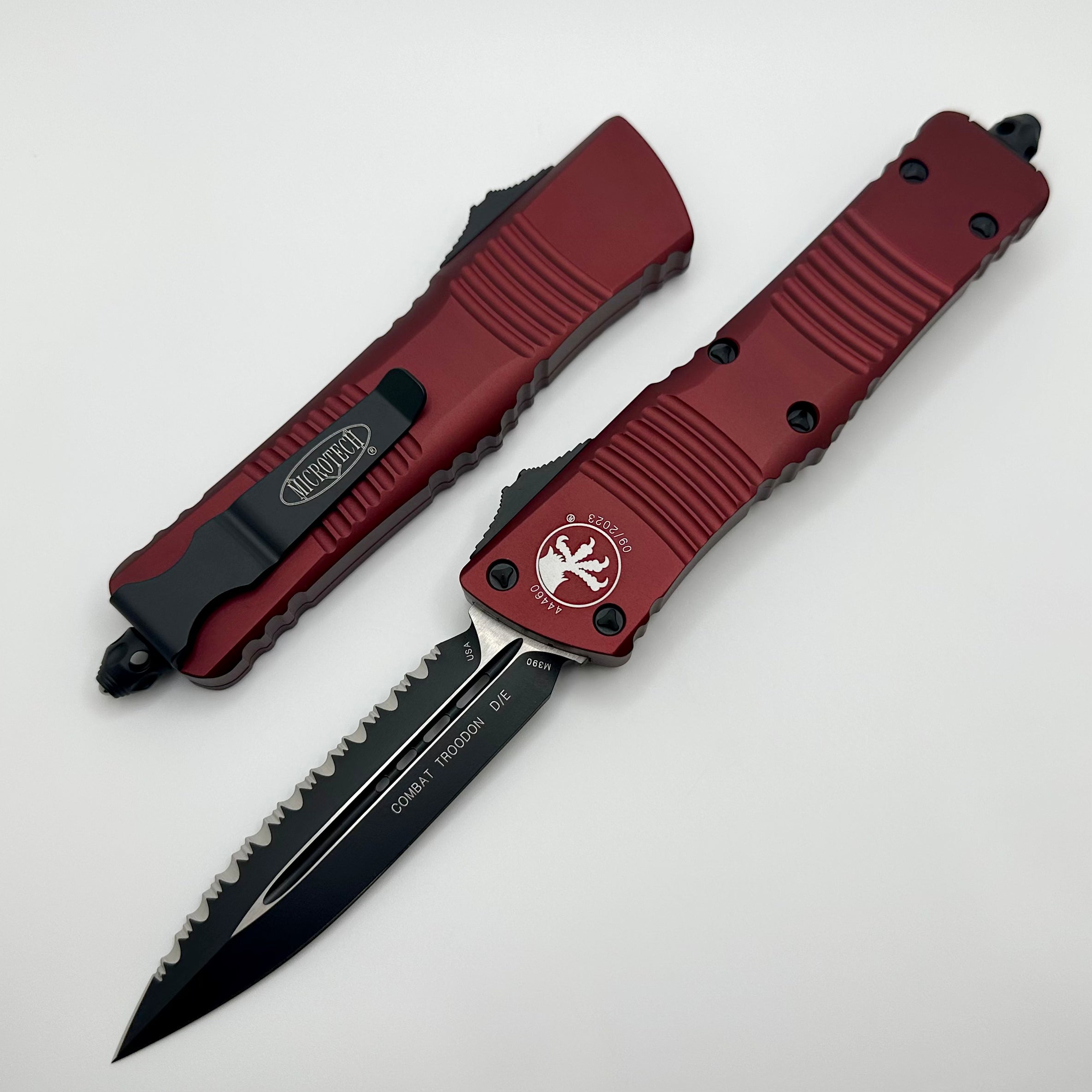 Ultimate Combat Troodon Tactical Knife - Double Edge, Black Full Serrated & Merlot