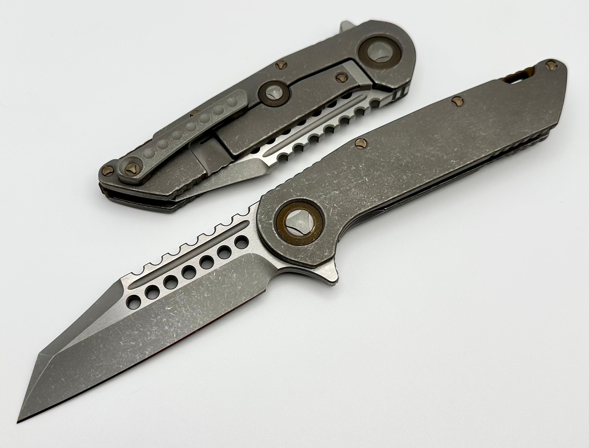 Premium Marfione Custom Warhound Apocalyptic Titanium Folding Knife with Bronze Accents