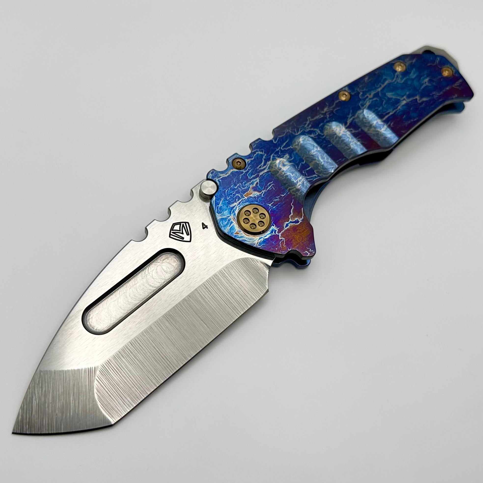 Medford Knife Praetorian T - Premium Tactical Folding Knife with Tumbled S45 Tanto Blade & Flamed/Blue Handles