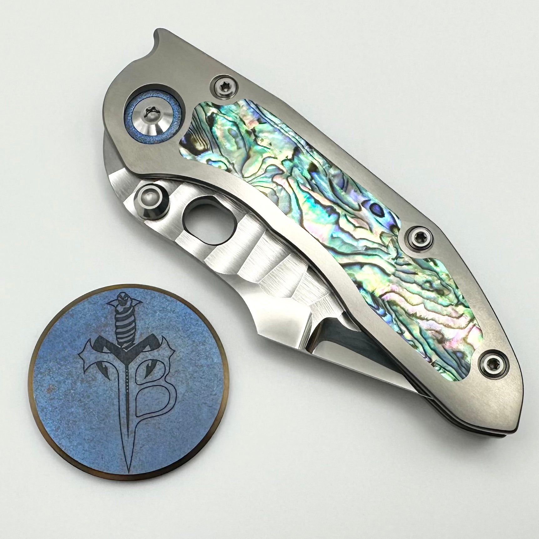 Marfione & Borka Stitch Knife - Premium Diamond Wash & Abalone Inlay Titanium Handle