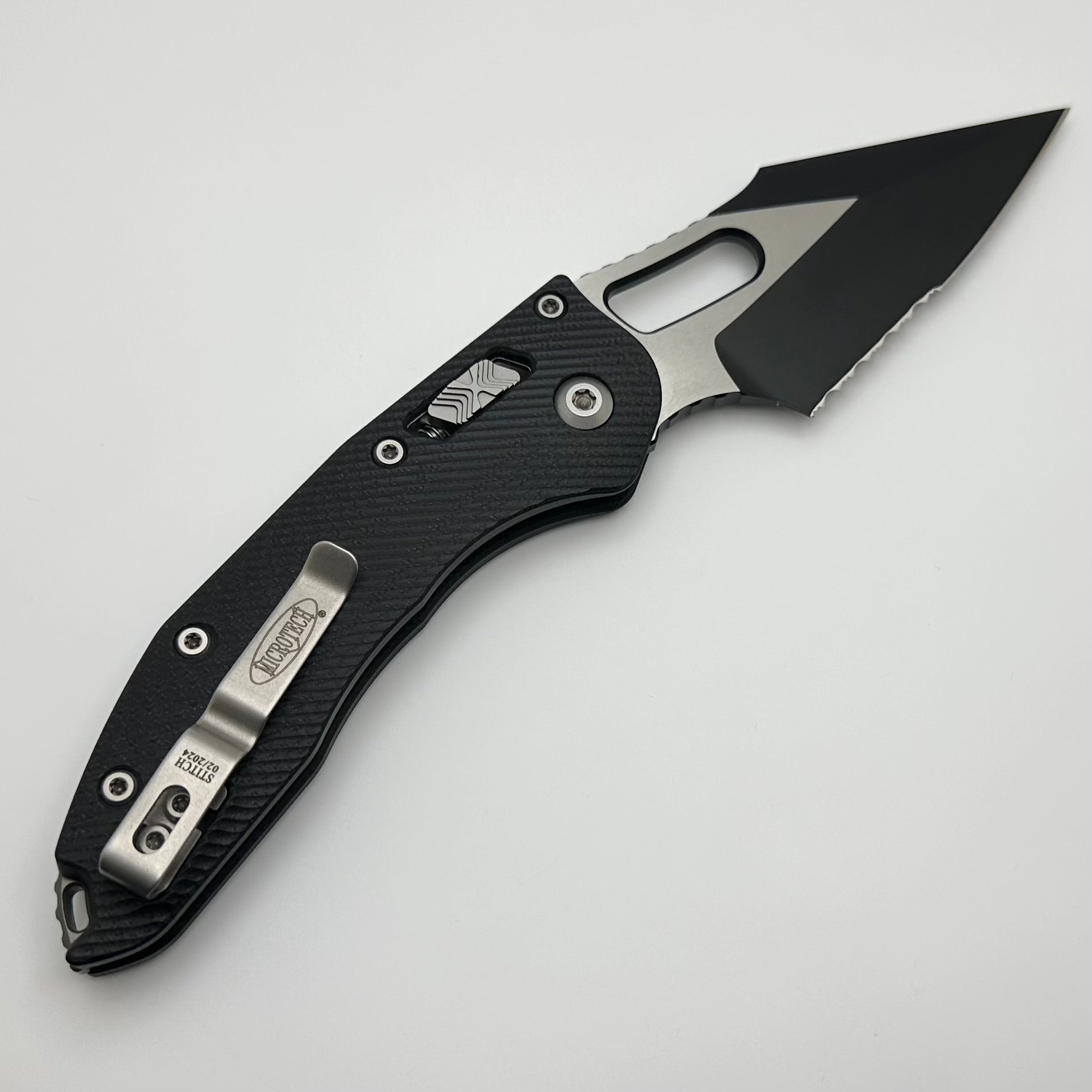 Premium Microtech Stitch RAM LOK Knife - Black G-10 Handle & Partial Serrated M390MK Blade