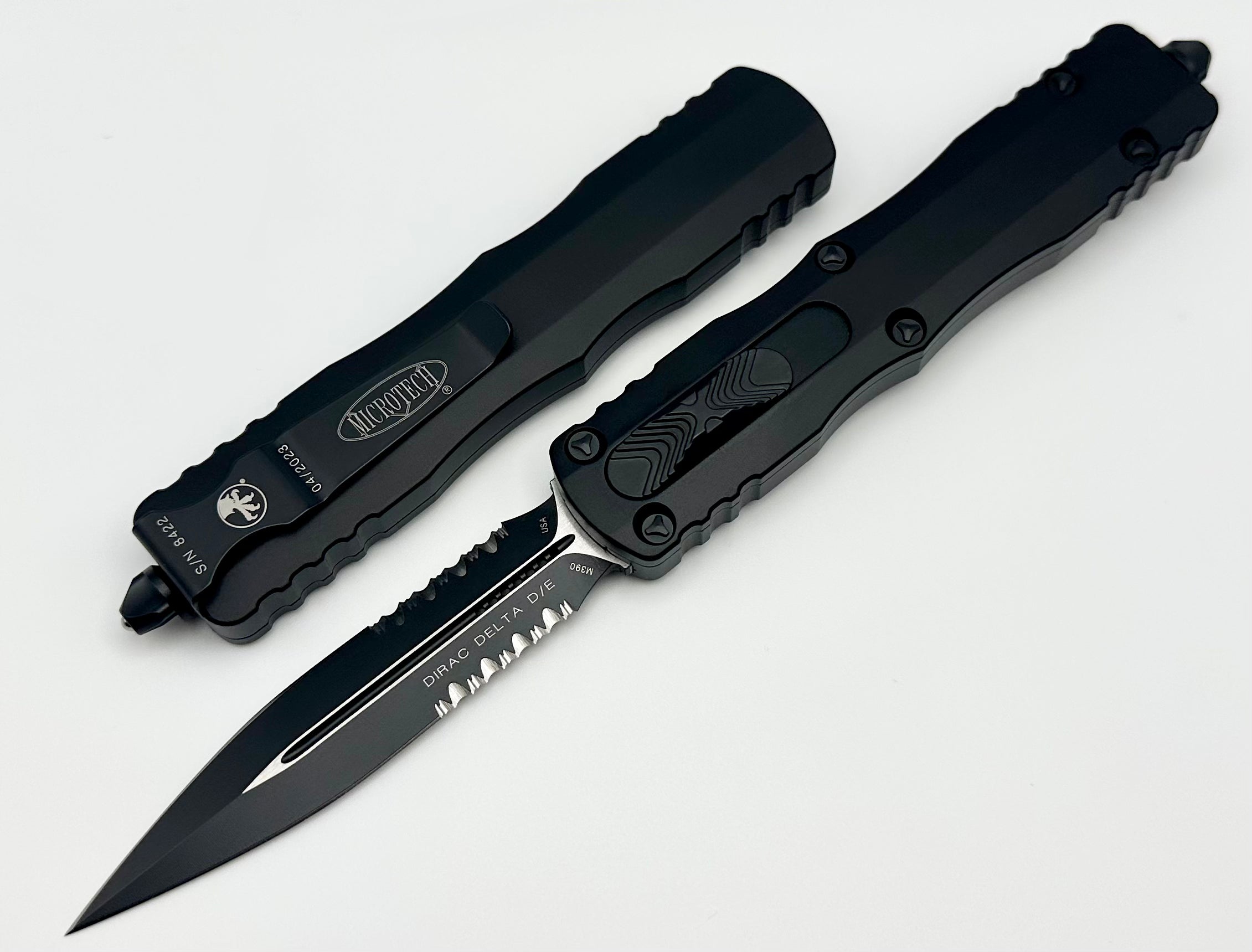 Microtech Dirac Delta Ultimate Tactical OTF Knife - Double Edge Black