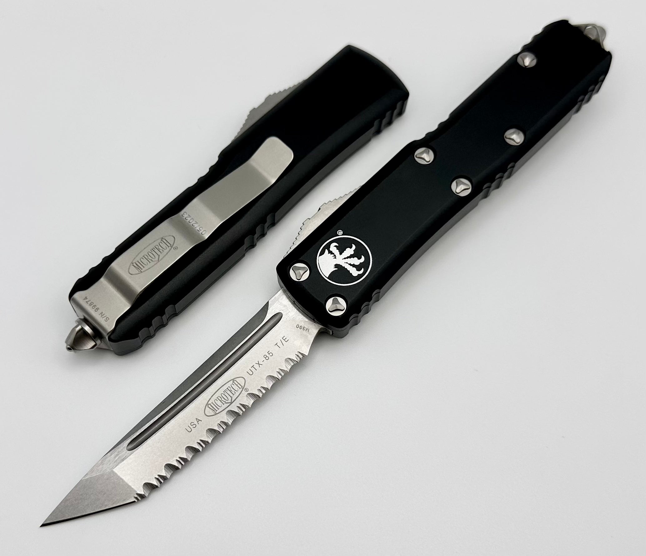 Microtech UTX-85 Tanto T/E Full Serrated Stonewash Standard & Black 233-12 - Premium EDC Knife