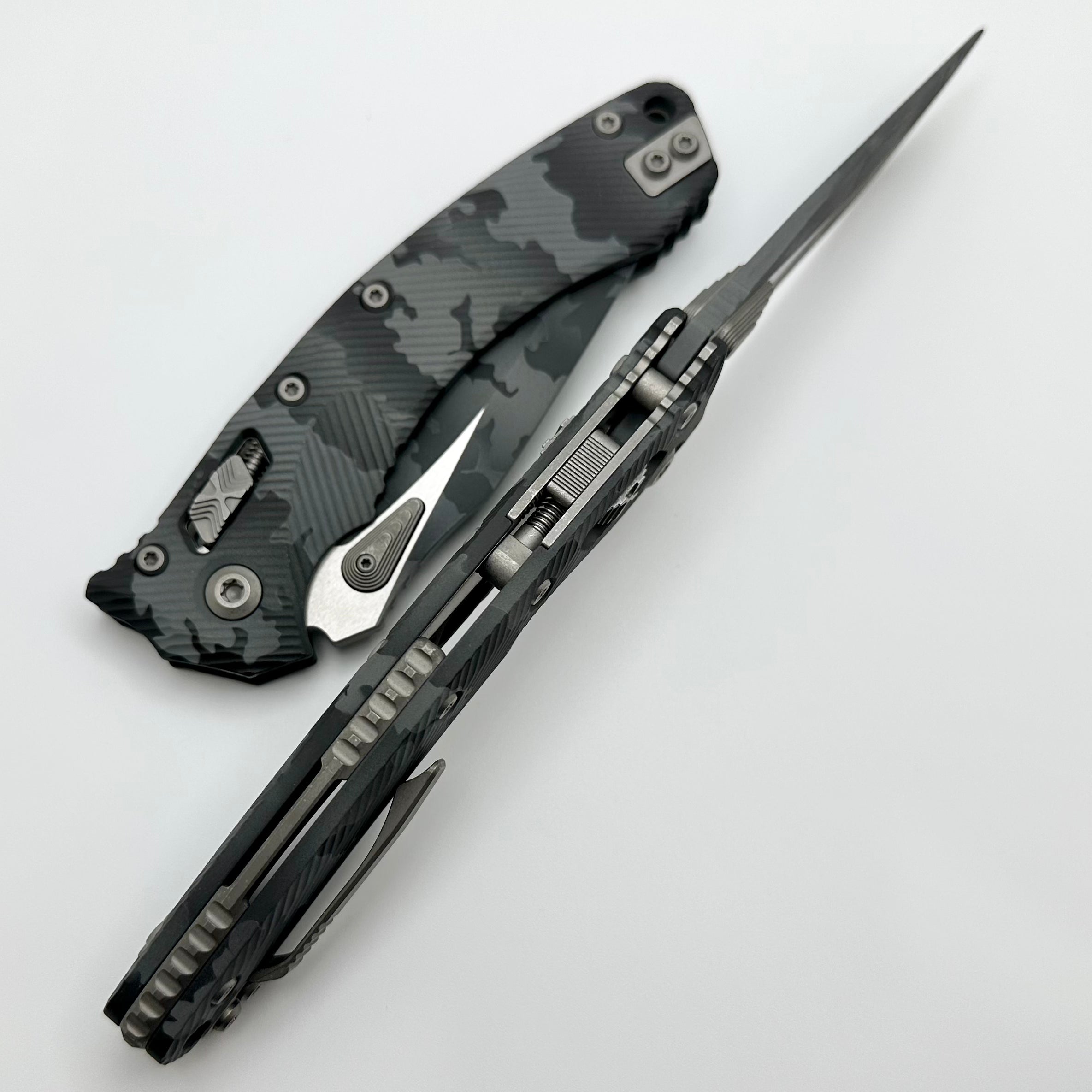 Microtech Amphibian RAM LOK Tactical Knife - Urban Camo Fluted Aluminum & M390MK Steel
