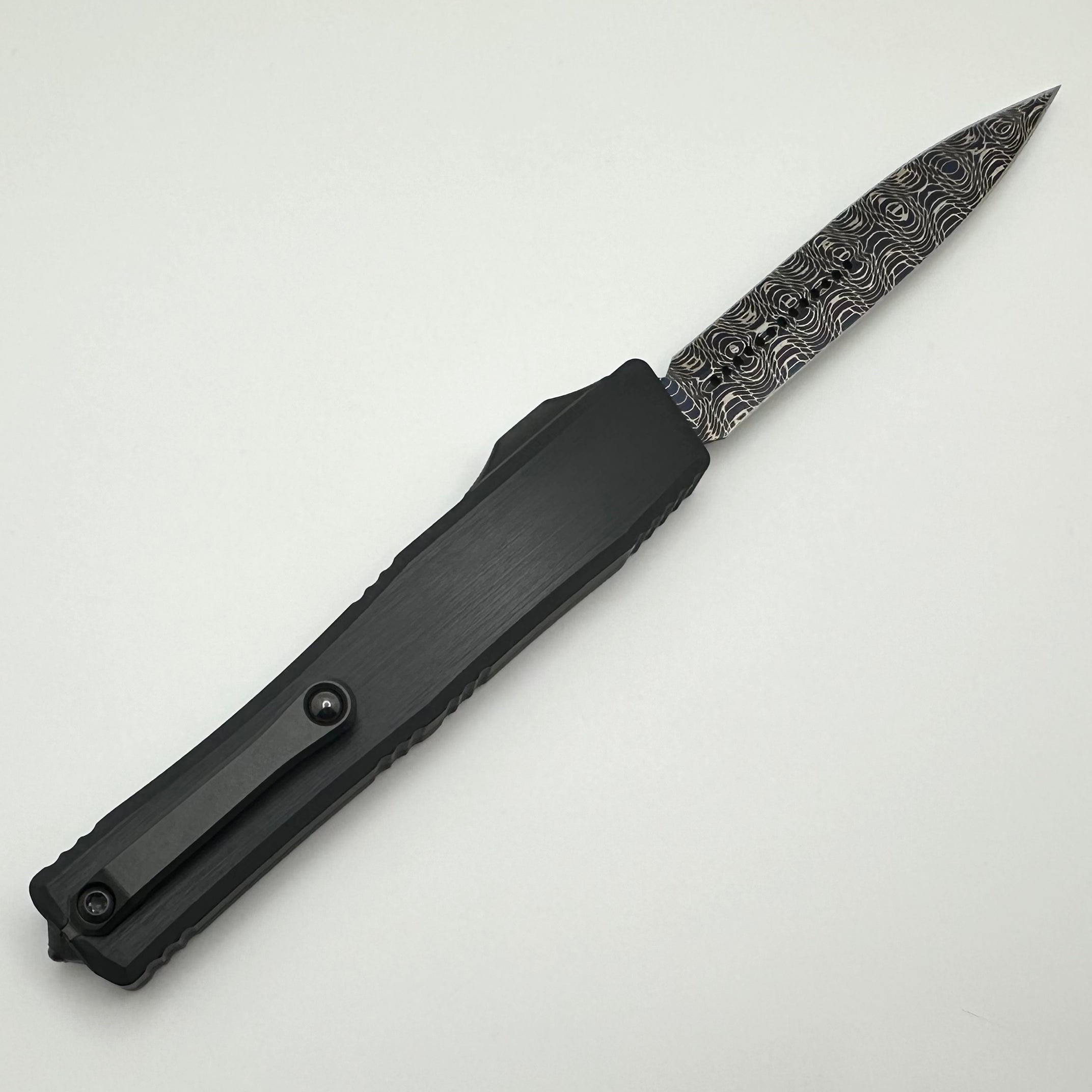 Heretic Premium NYX OTF Knife - Blued Vegas Forge Damascus Blade