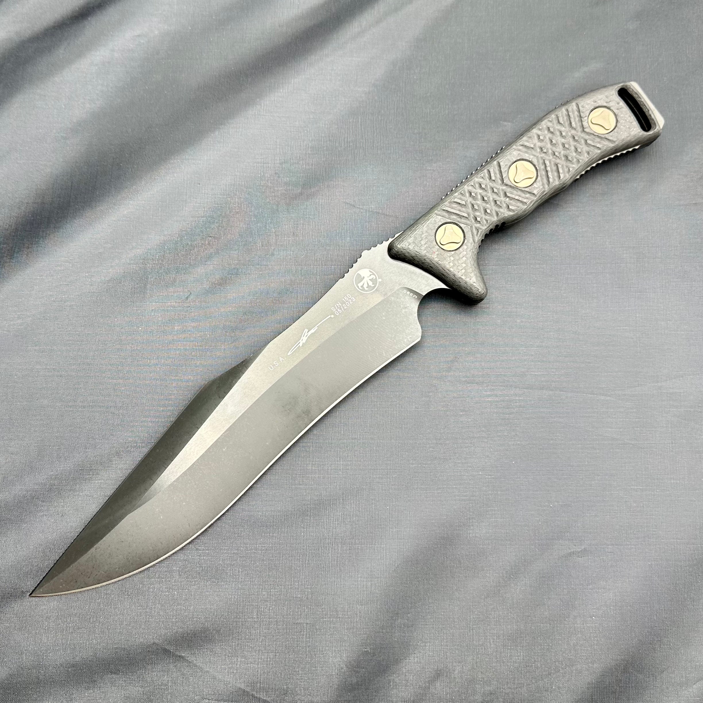 Microtech Arbiter DLC Stonewash Premium Fixed Blade Knife with Carbon Fiber Handle - One Per Household