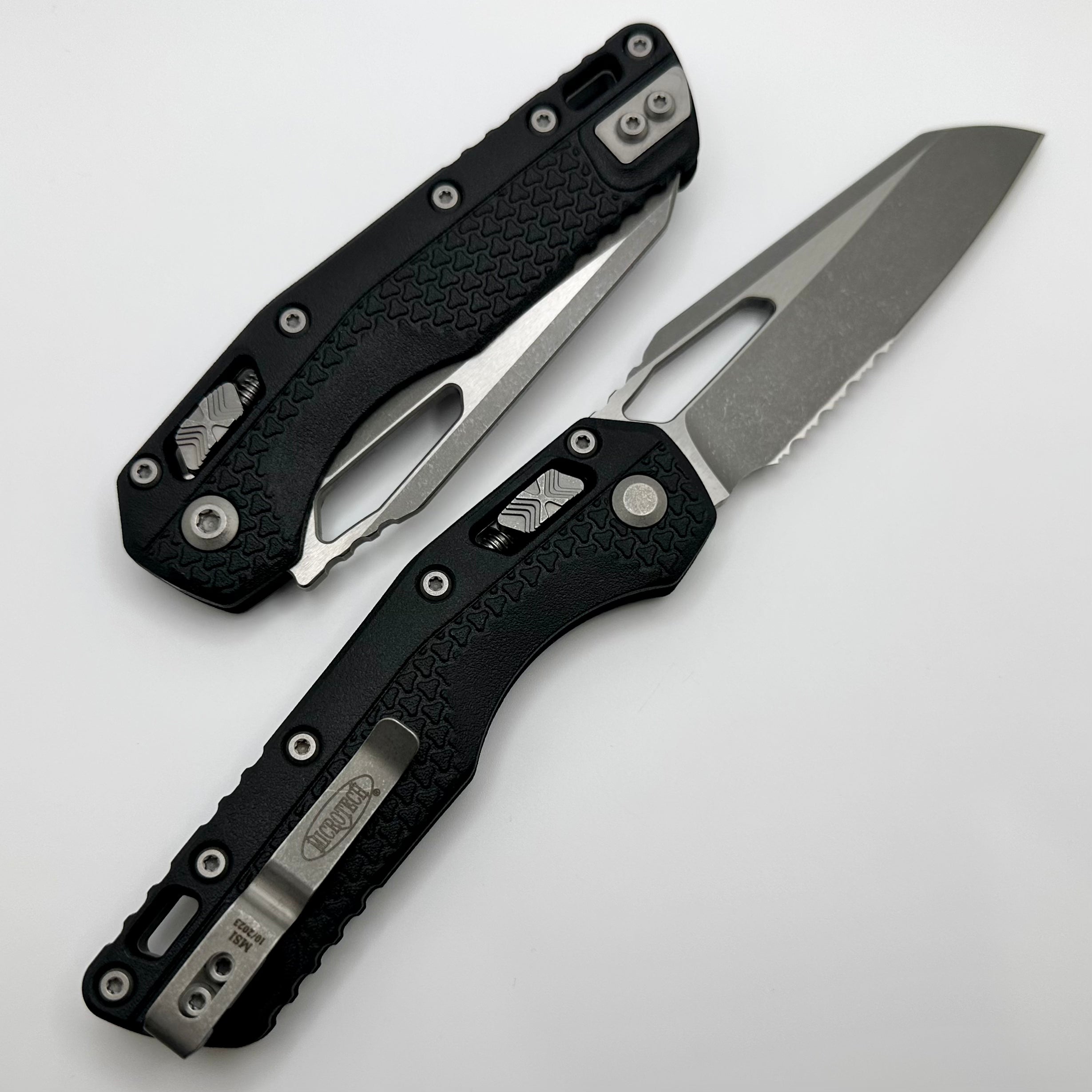 Microtech MSI RAM LOK Folding Knife - Black Polymer Handle & Apocalyptic Serrated M390MK Blade