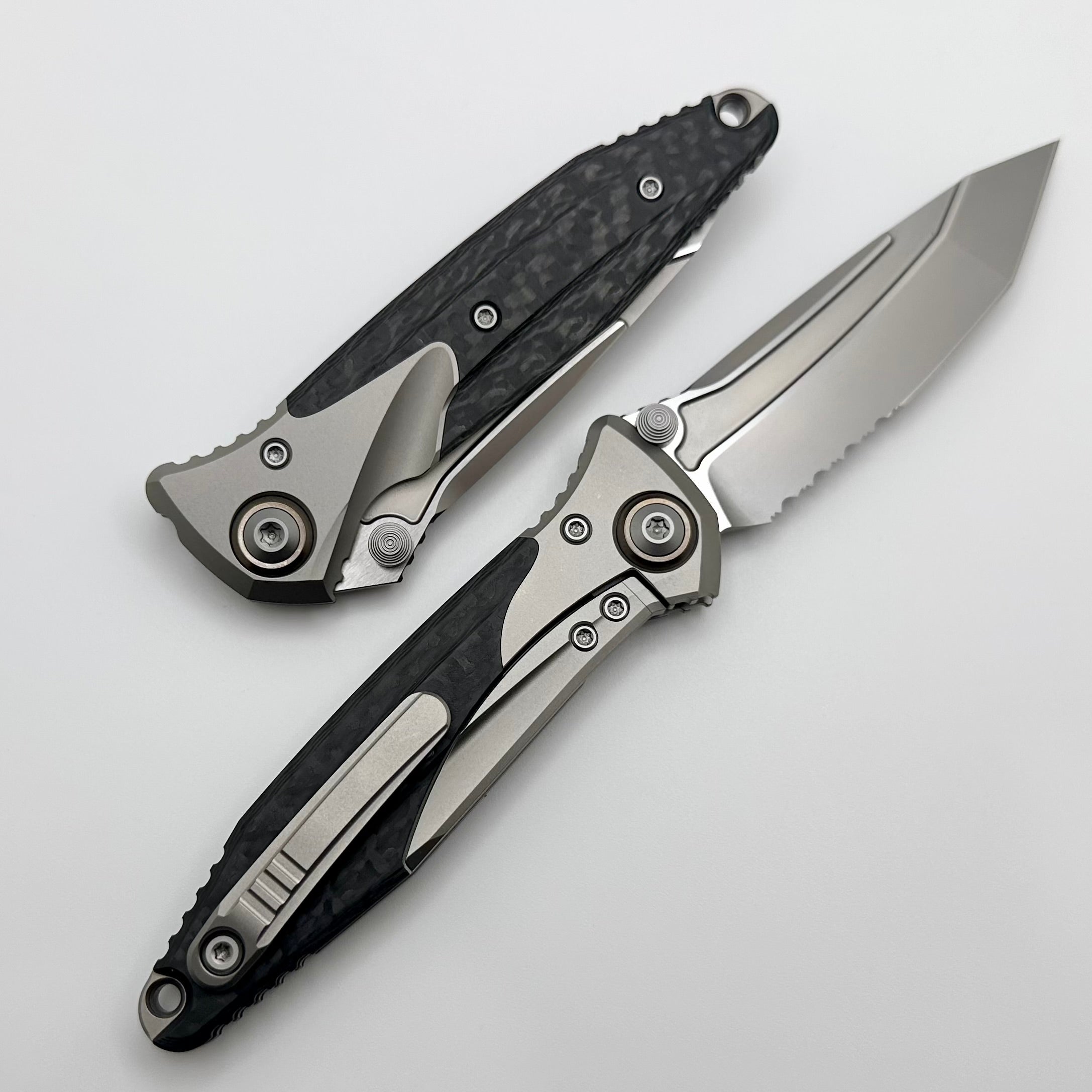 Premium Microtech Socom Bravo Mini Tanto Tactical Knife - Bronze Titanium & Carbon Fiber