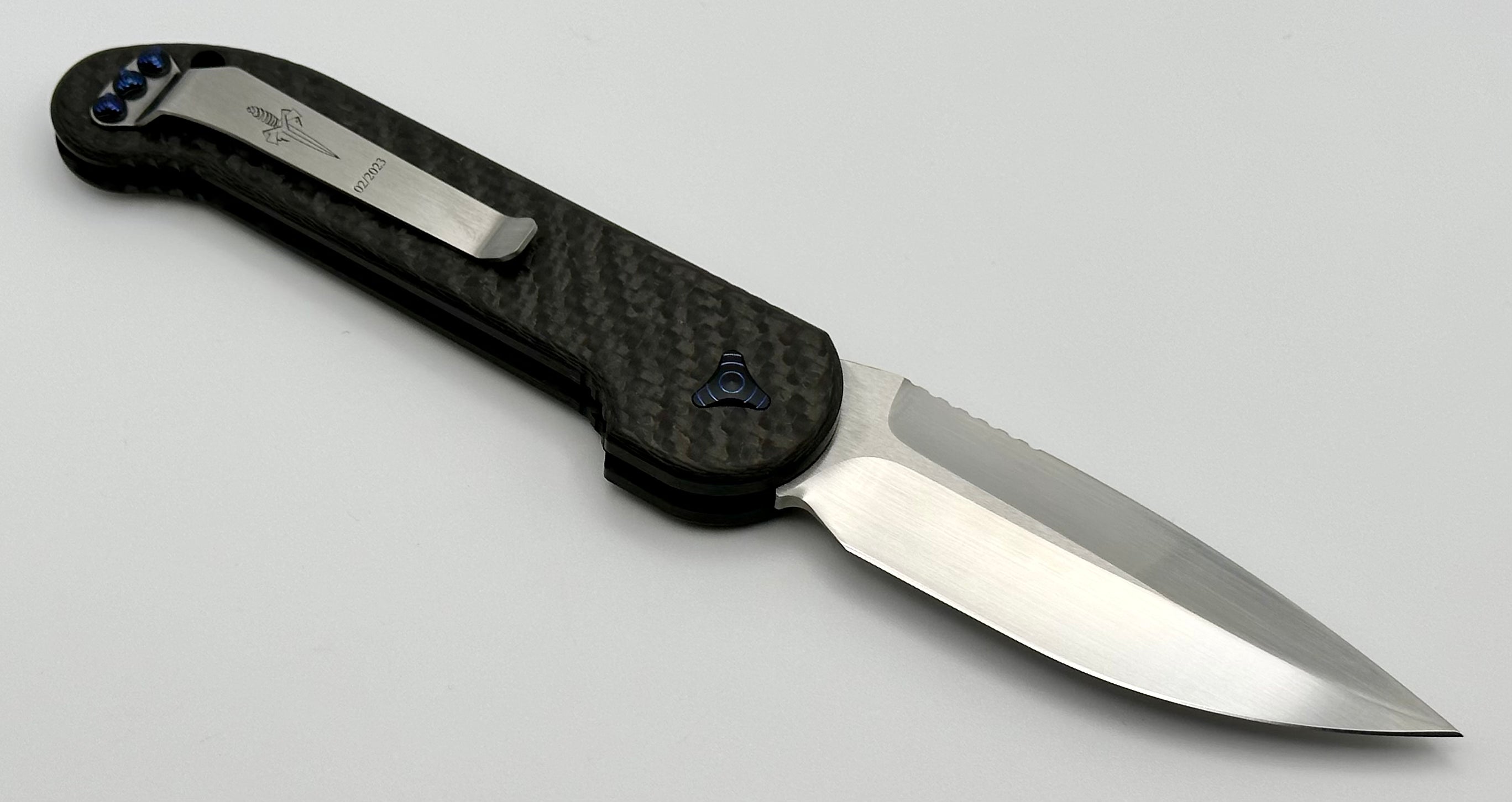 Marfione Custom Knives LUDT - Premium Carbon Fiber Folding Knife with Blue Hardware