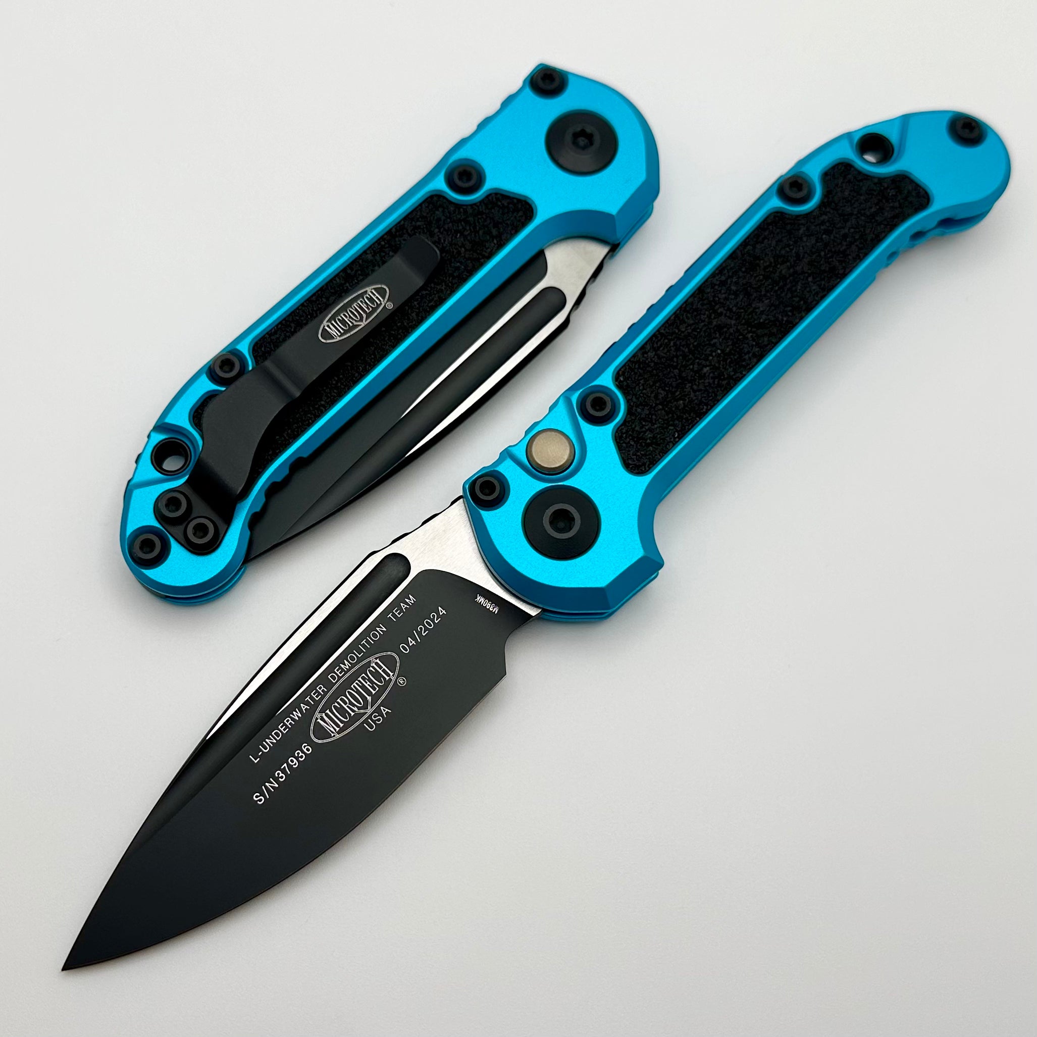 Premium Microtech LUDT Gen III Tactical Knife - Black Drop Point with Turquoise Handle