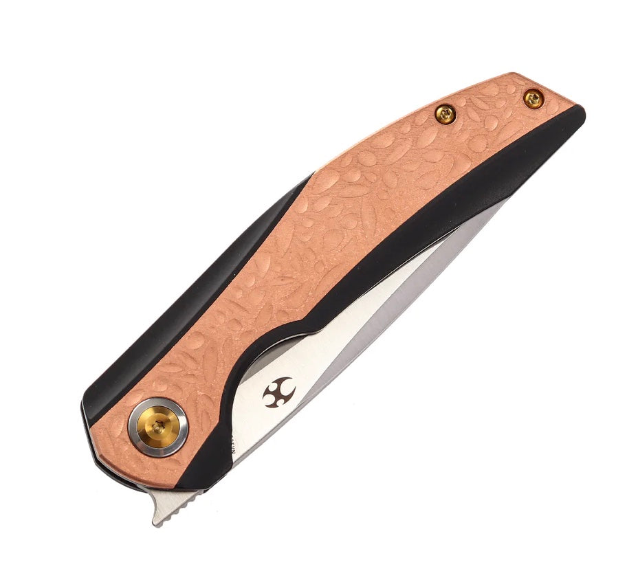 Kansept Accipiter Ultimate Front Flipper Knife - Black Titanium & Copper Inlay, CPM-S35VN Blade