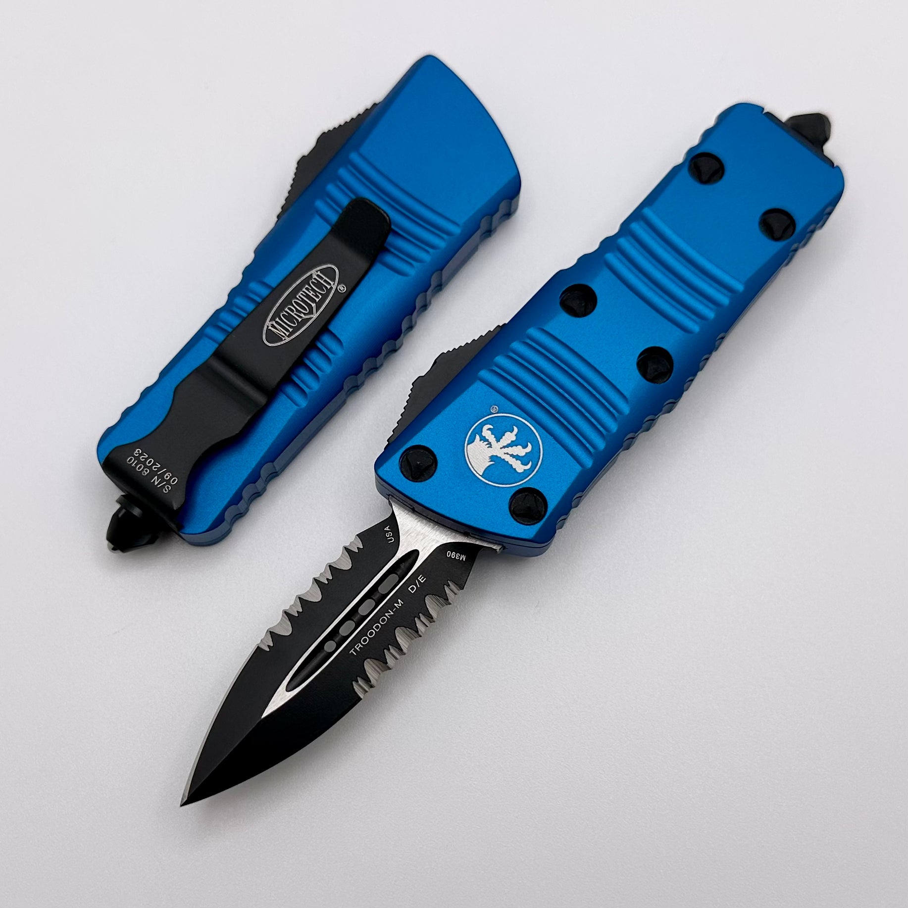 Microtech Mini Troodon D/E Black Partial Serrated & Blue 238-2BL - Ultimate Everyday Carry Knife