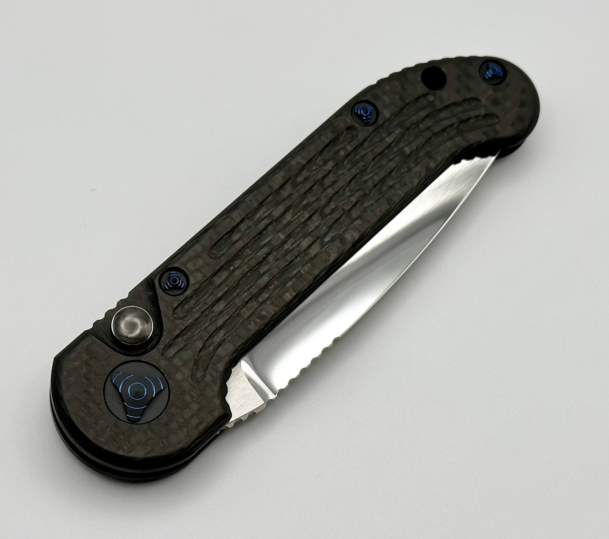 Premium Marfione Custom LUDT Knife - Mirror Polish with Carbon Fiber & Blue Accents