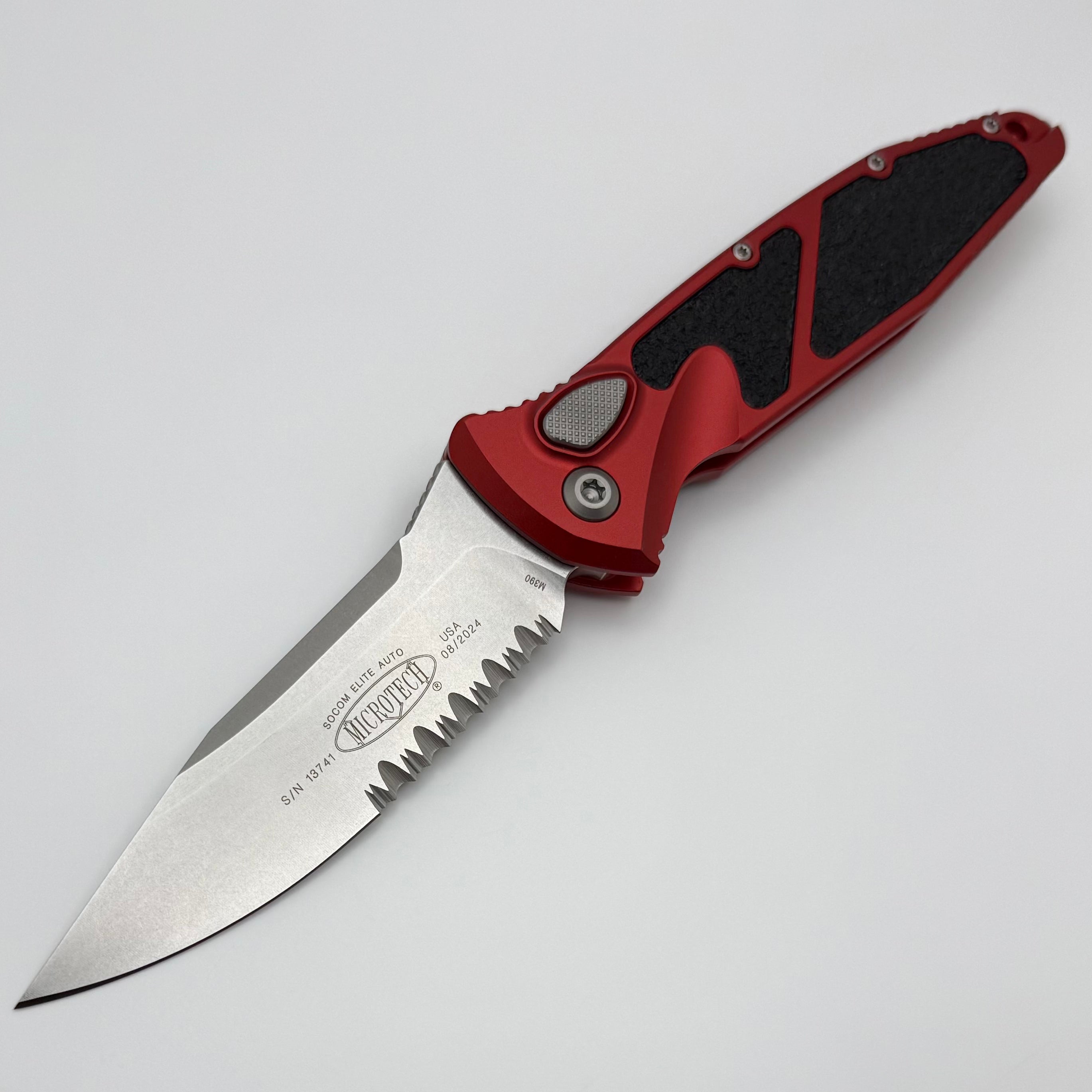 Premium Microtech Socom Elite Auto Tactical Knife - Red Handles, Stonewash Finish