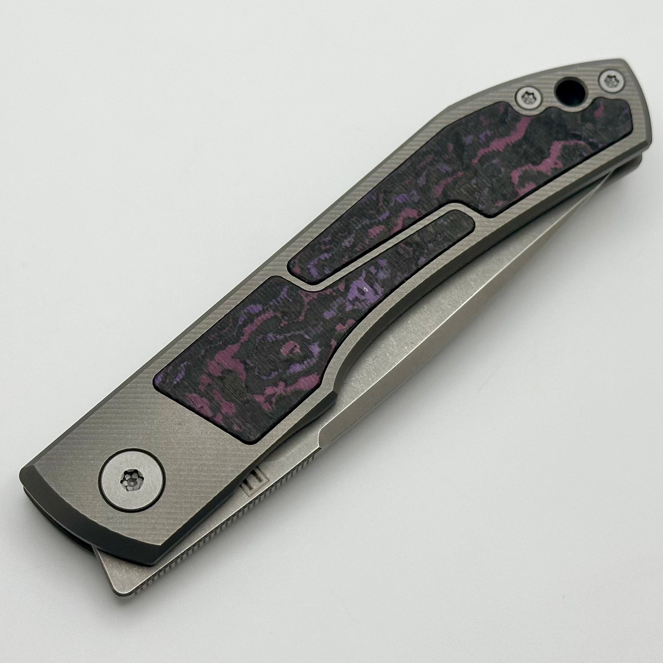 Premium Uldanov Sierra Custom Knife - Titanium & Purple Haze Carbon Fiber Flipper