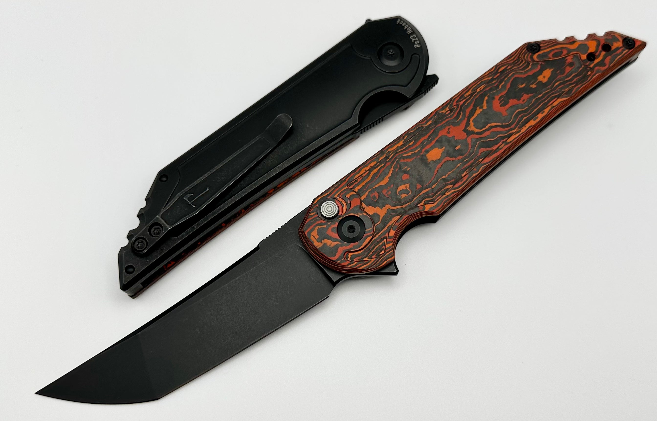 Premium Hoback Kwaiback Button Lock Knife - Mars Valley Carbon Fiber & DLC 20CV Blade