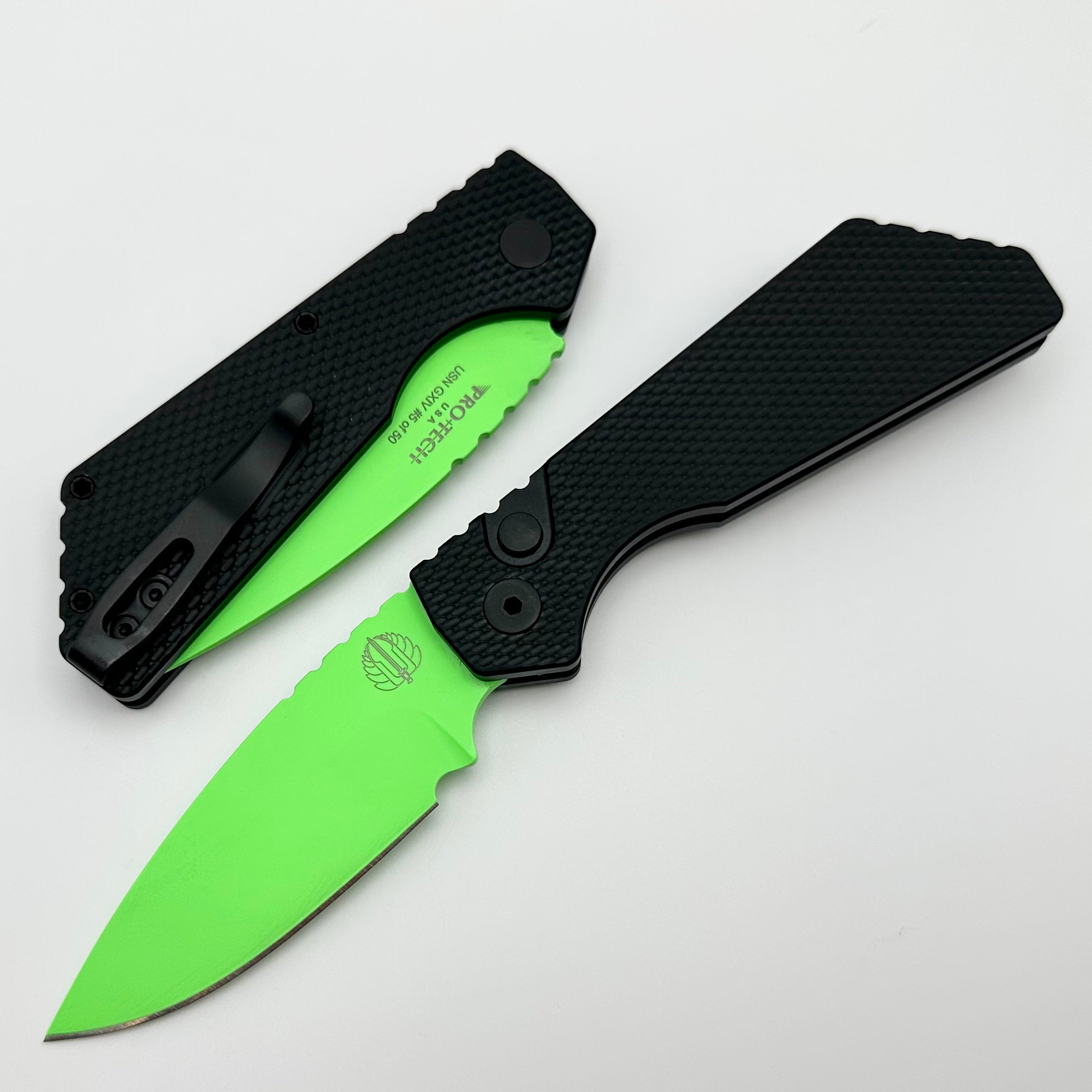 Pro-Tech PT Plus USN GXIV Tactical Knife - Cerakote Green MagnaCut Blade & Black Aluminum Handle