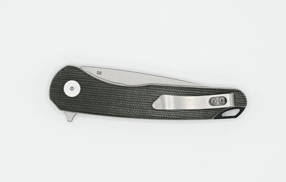 Eikonic Dromas Premium Folding Knife - Olive Canvas Micarta & D2 Steel