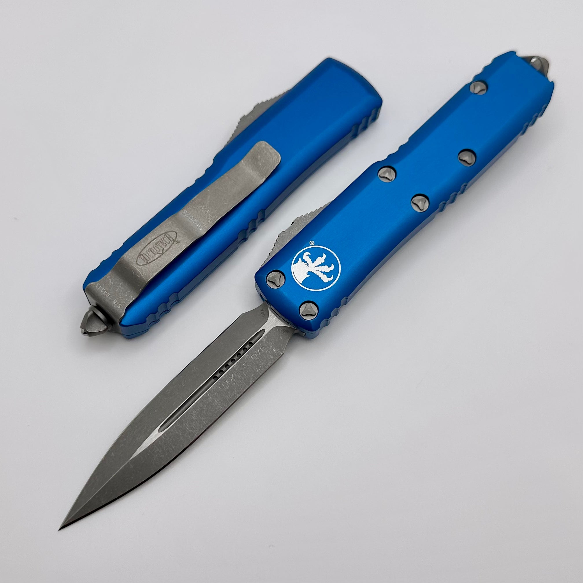 Microtech UTX-85 Double Edge Apocalyptic Blue EDC Knife