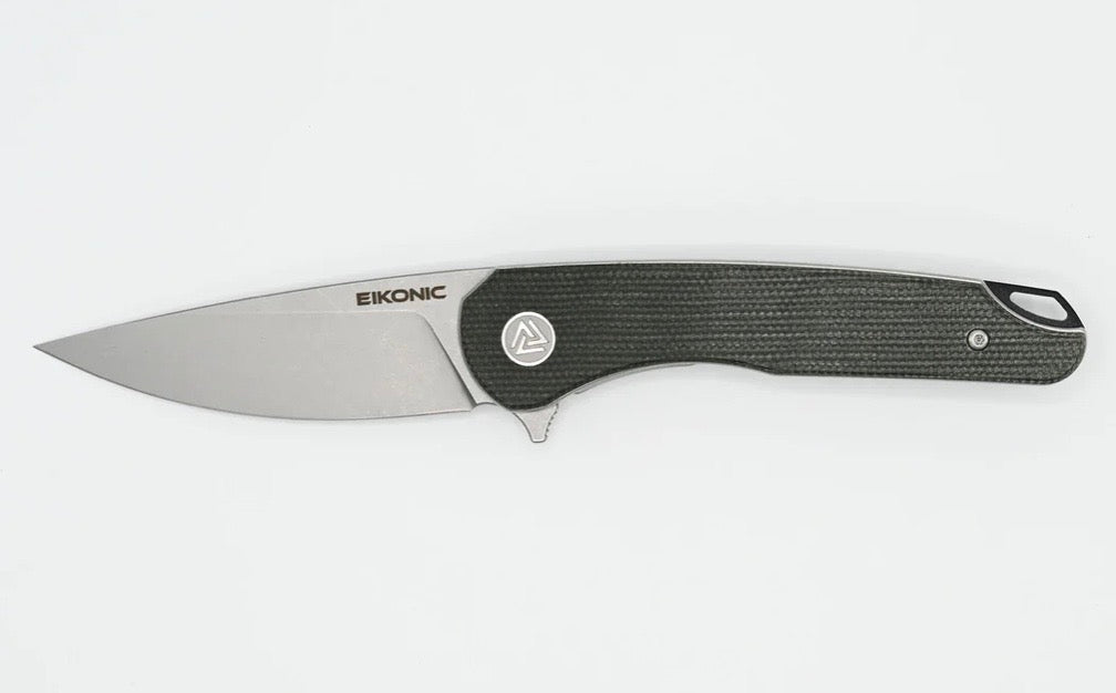 Eikonic Dromas Premium Folding Knife - Olive Canvas Micarta & D2 Steel