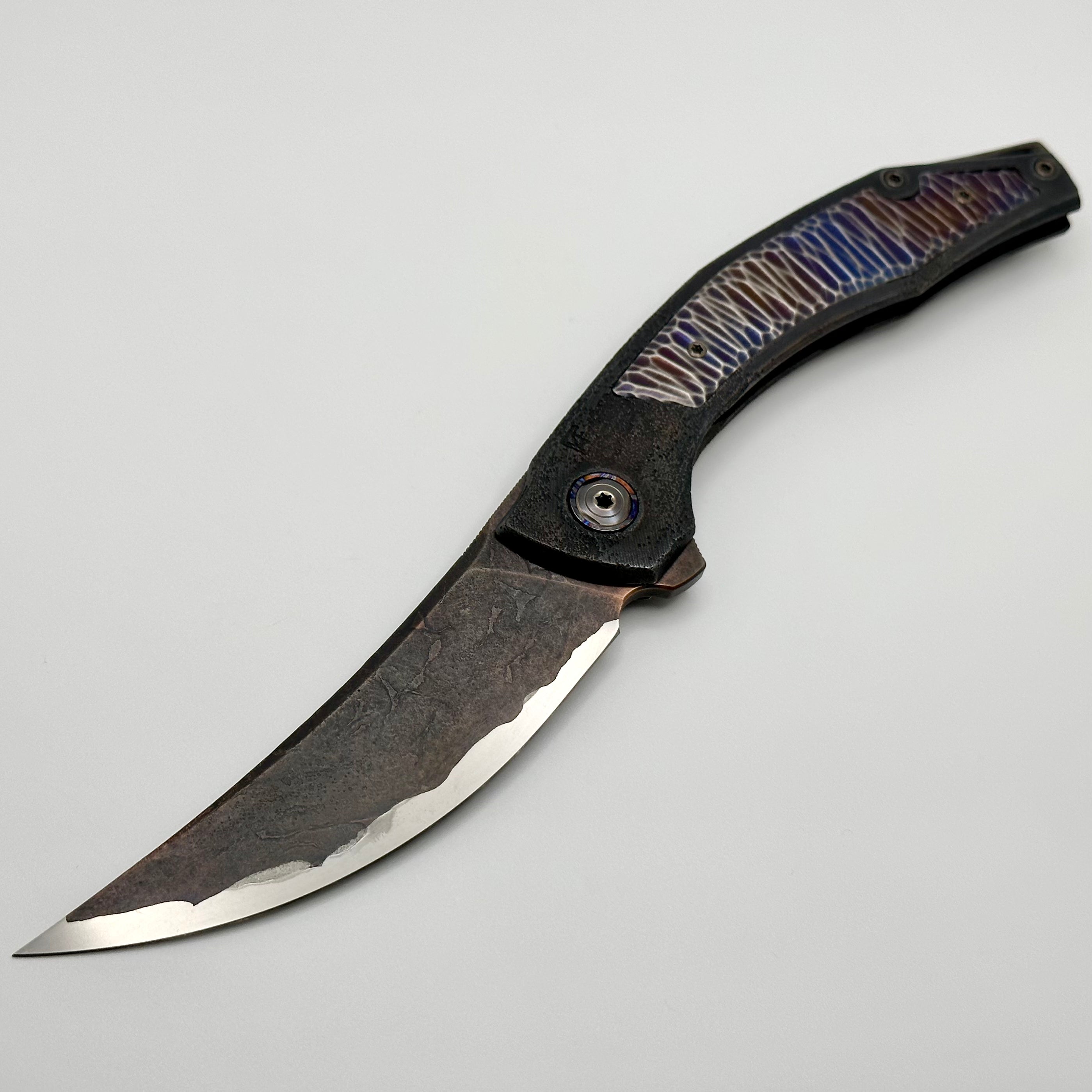 Premium Custom Knife Factory ONE OFF Ablya - Textured & Distressed Titanium