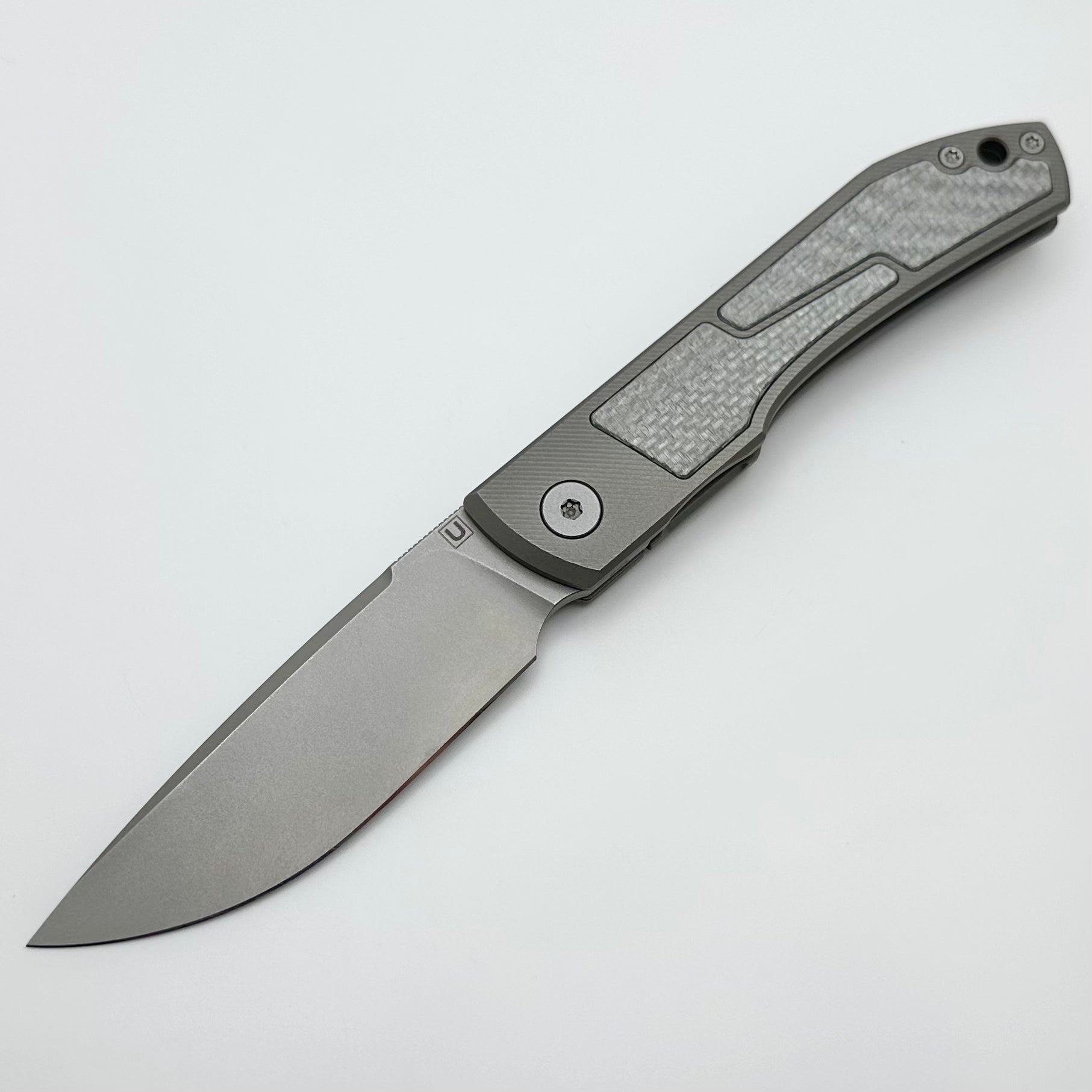 Ultimate Uldanov Sierra Knife: Milled Titanium & Silver Twill Carbon Fiber Inlays with MagnaCut Steel Blade