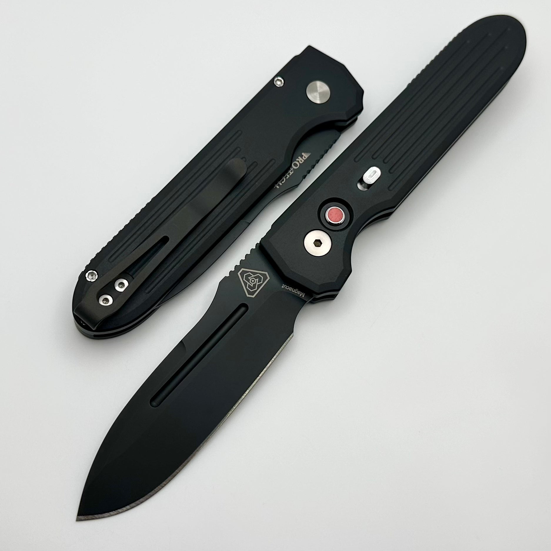 Pro-Tech PDW Invictus Ultimate Tactical Knife - Black Aluminum Handle with Red G-10 Button & DLC MagnaCut Blade