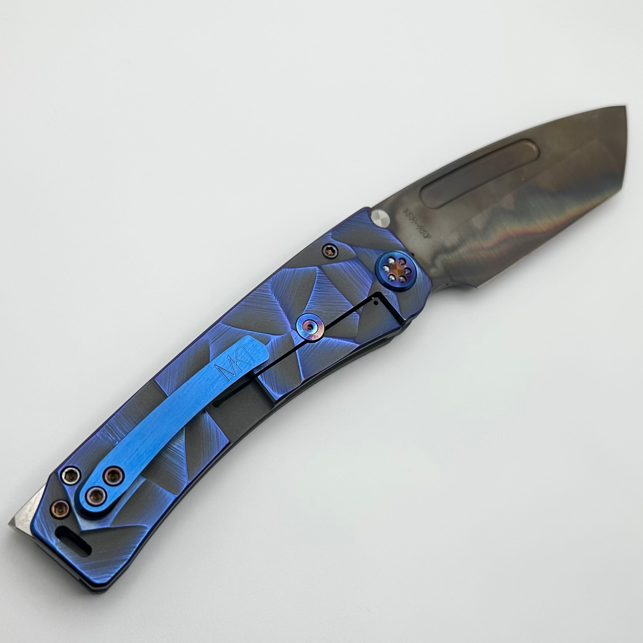 Premium Medford Marauder H Tactical Knife - Bead Blast Finish & Cement Blue Stained Glass Handles