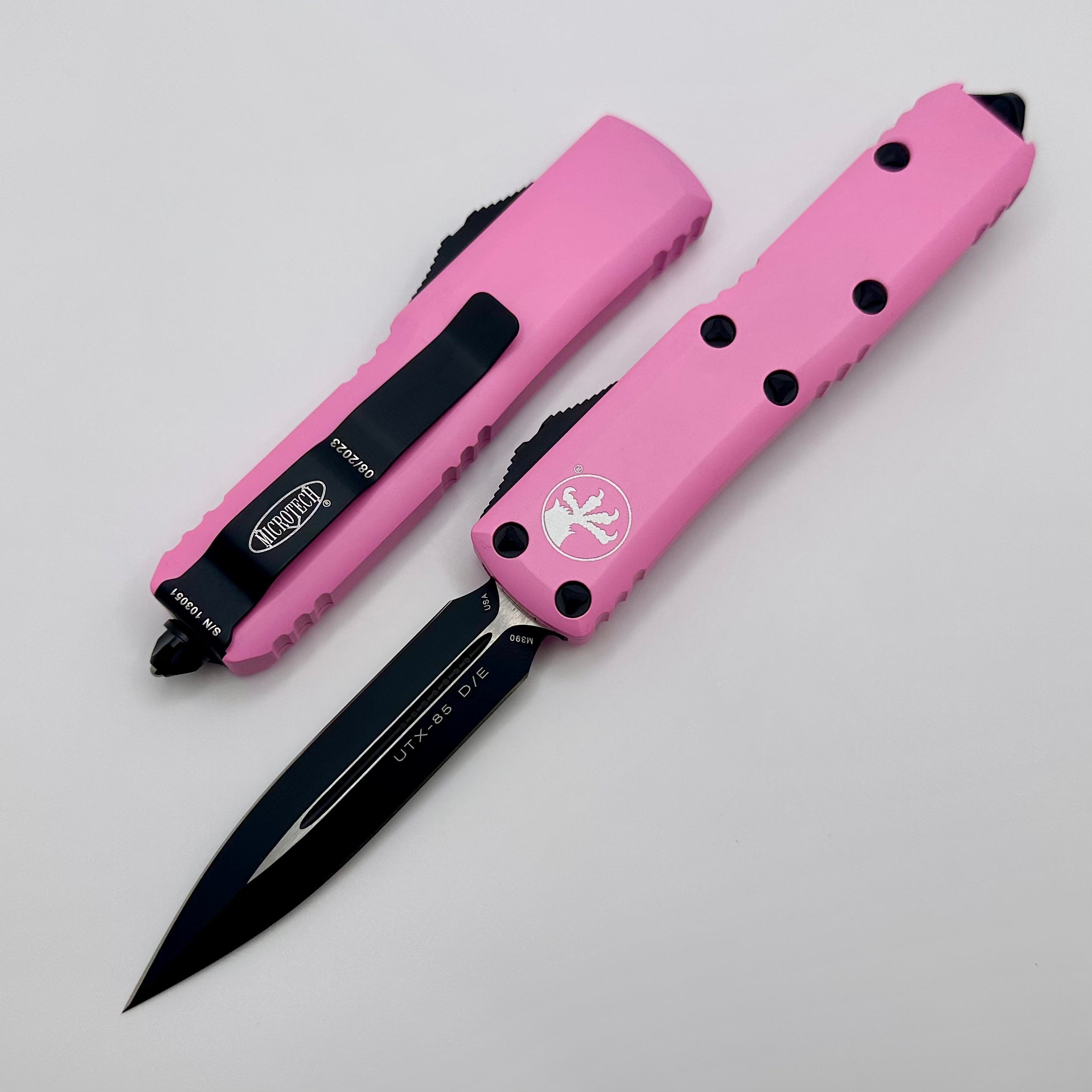 Microtech UTX-85 Double Edge Tactical Knife - Black & Blasted Pink