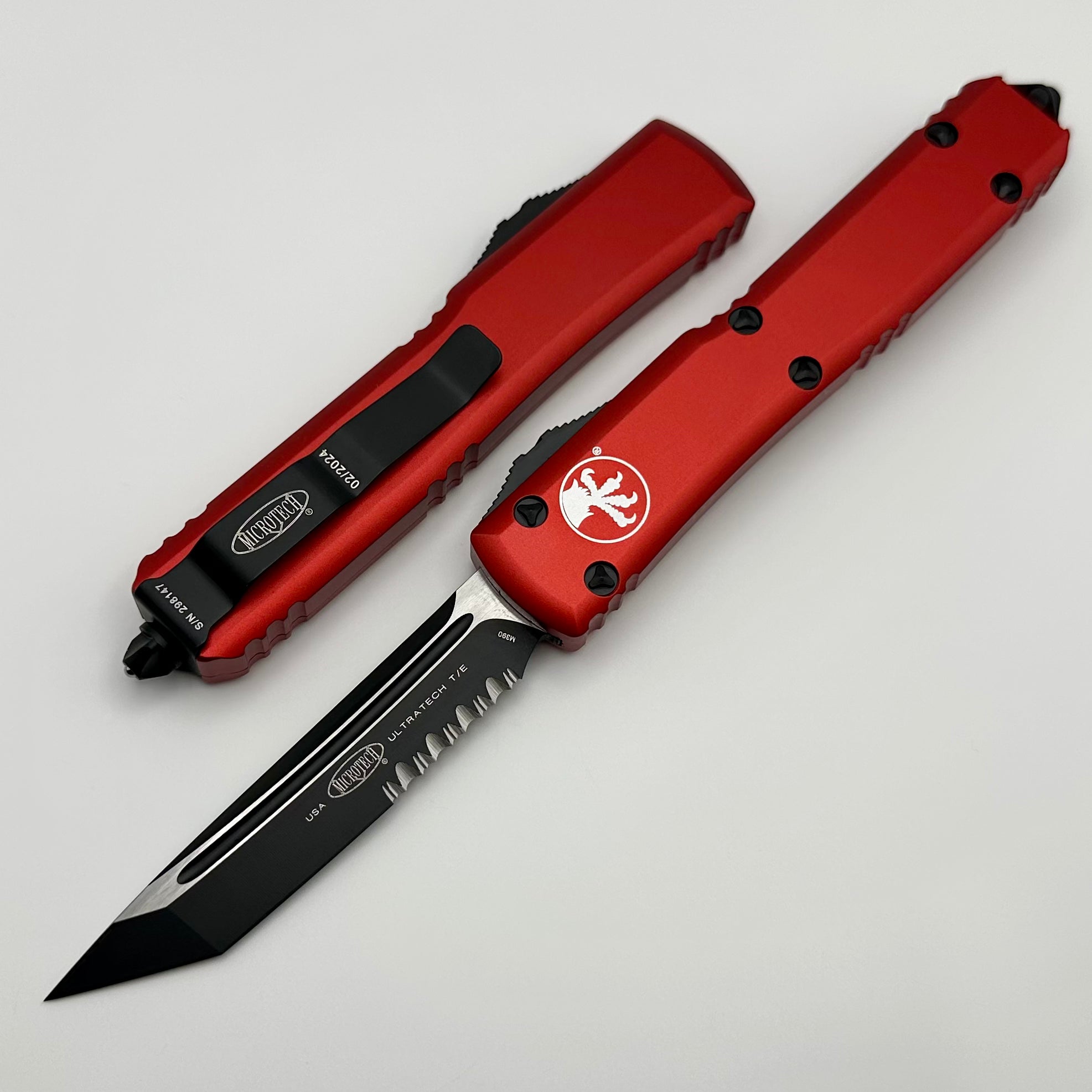 Premium Microtech Ultratech Tanto Red & Black Serrated Edge OTF Knife