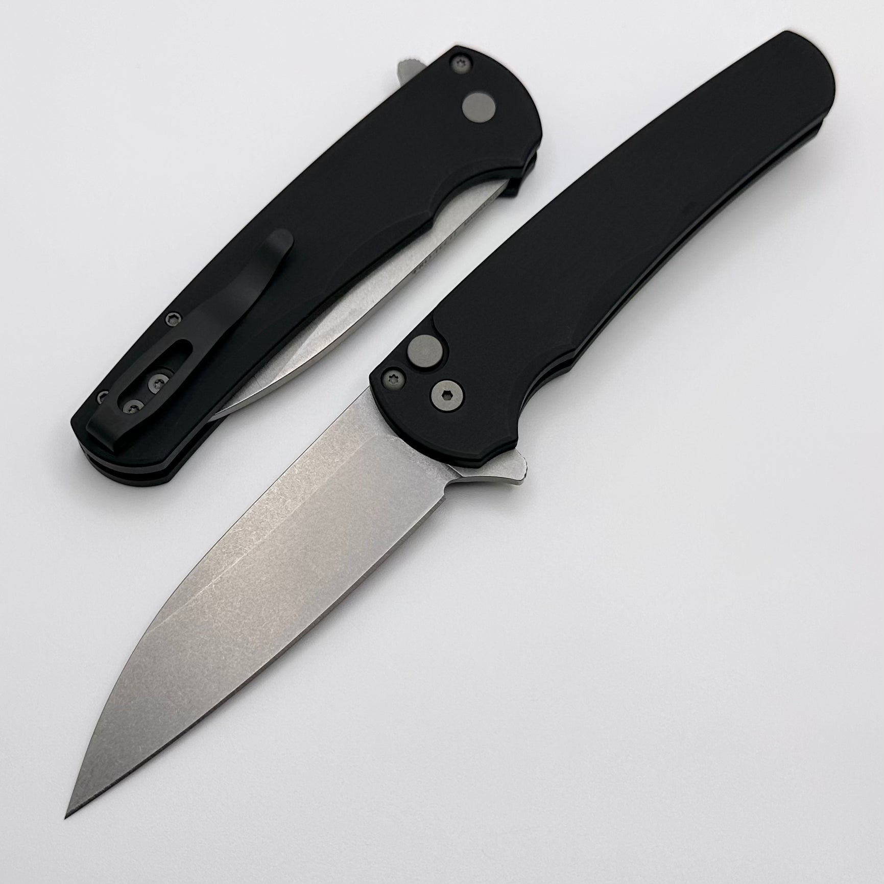 Premium Pro-Tech Malibu Folding Knife - Smooth Black Handle & MagnaCut Wharncliffe Blade