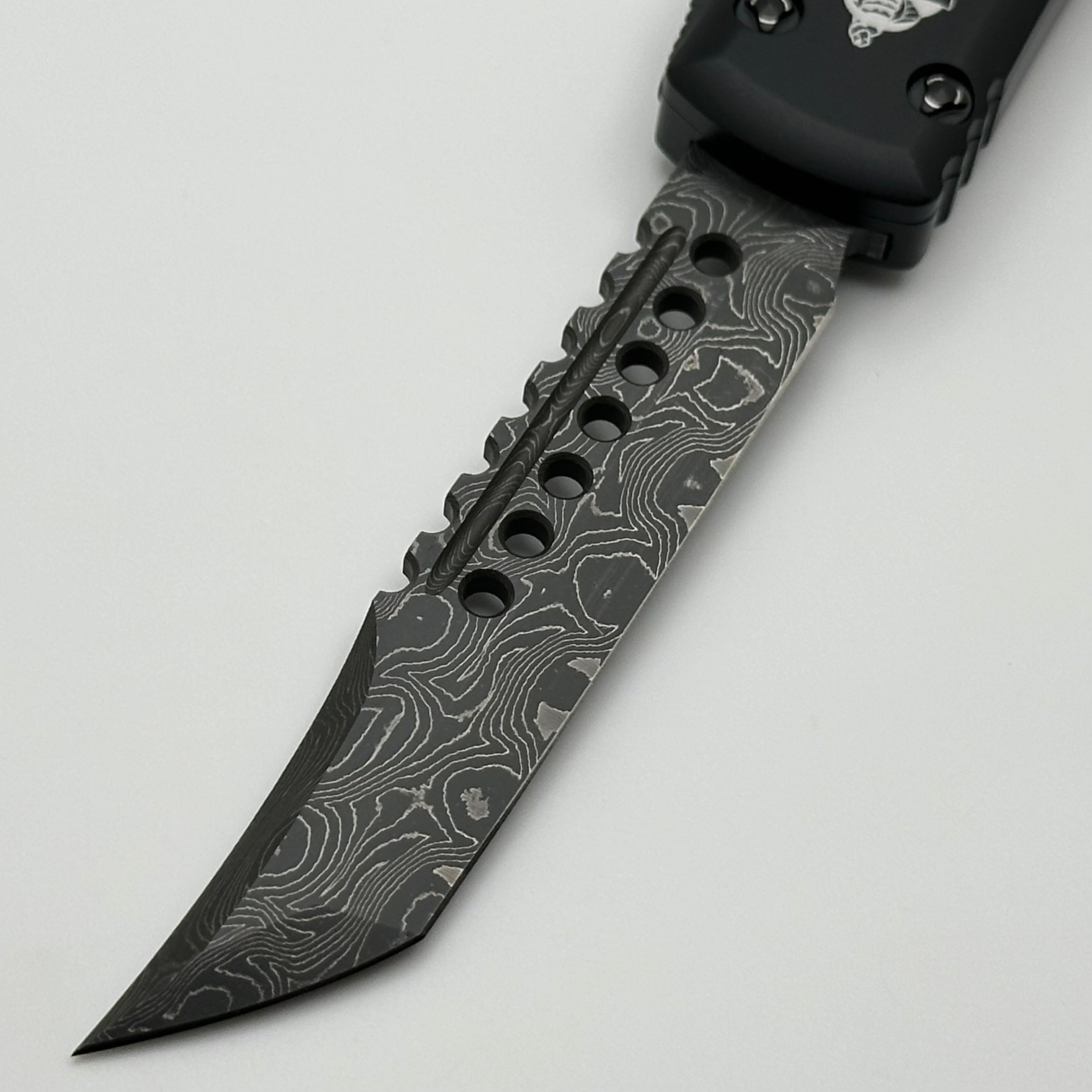 Premium Microtech Ultratech Hellhound Damascus OTF Knife - Black Edition