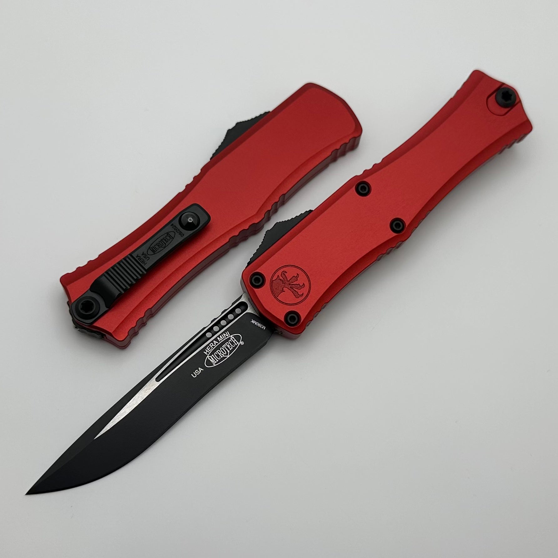 Microtech Mini Hera Ultimate EDC Knife - Black Recurve M390MK with Red Handle