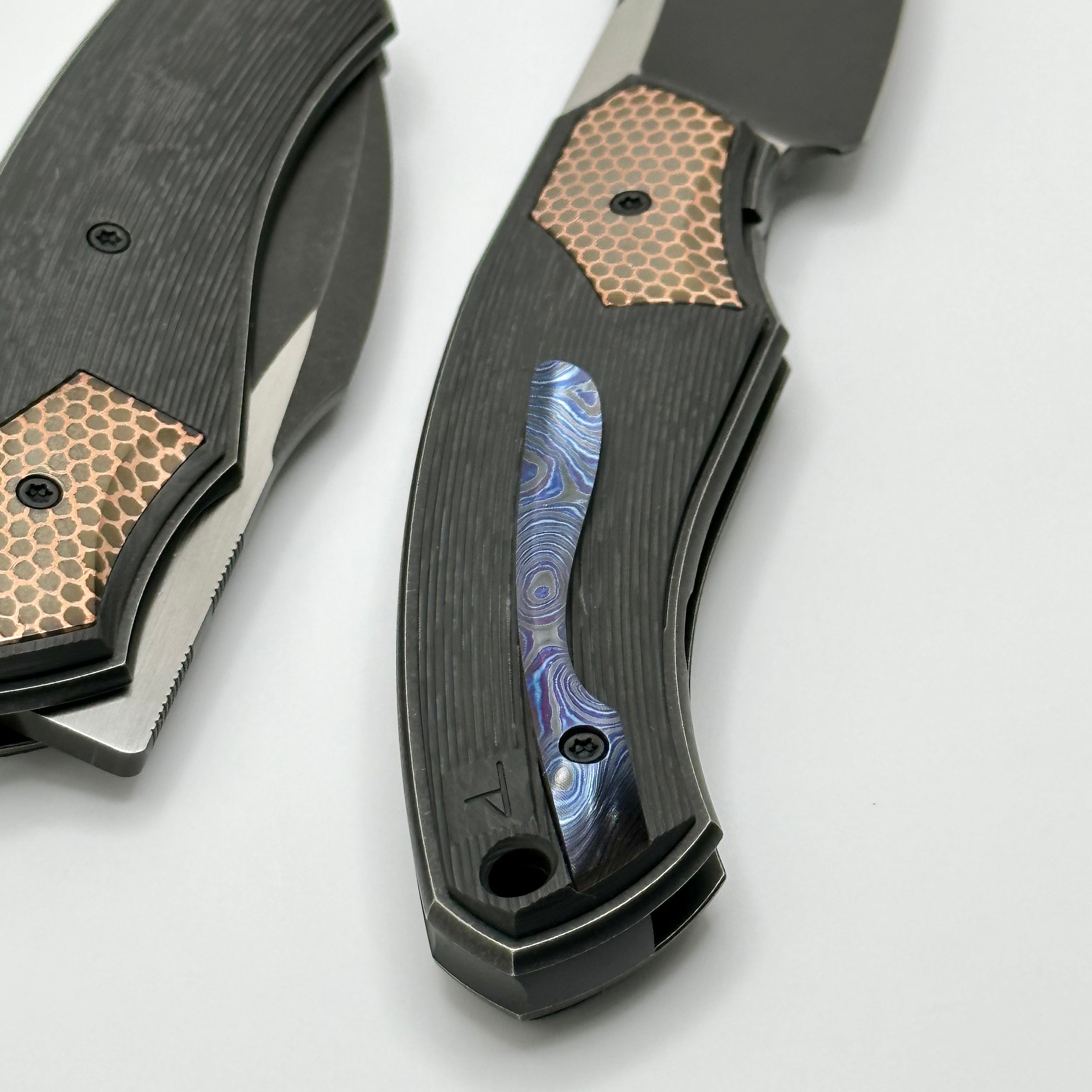 Premium Custom Knife Factory Davless: Carbon Fiber & Superconductor Edition with Two-Tone Blackwash S90V Blade