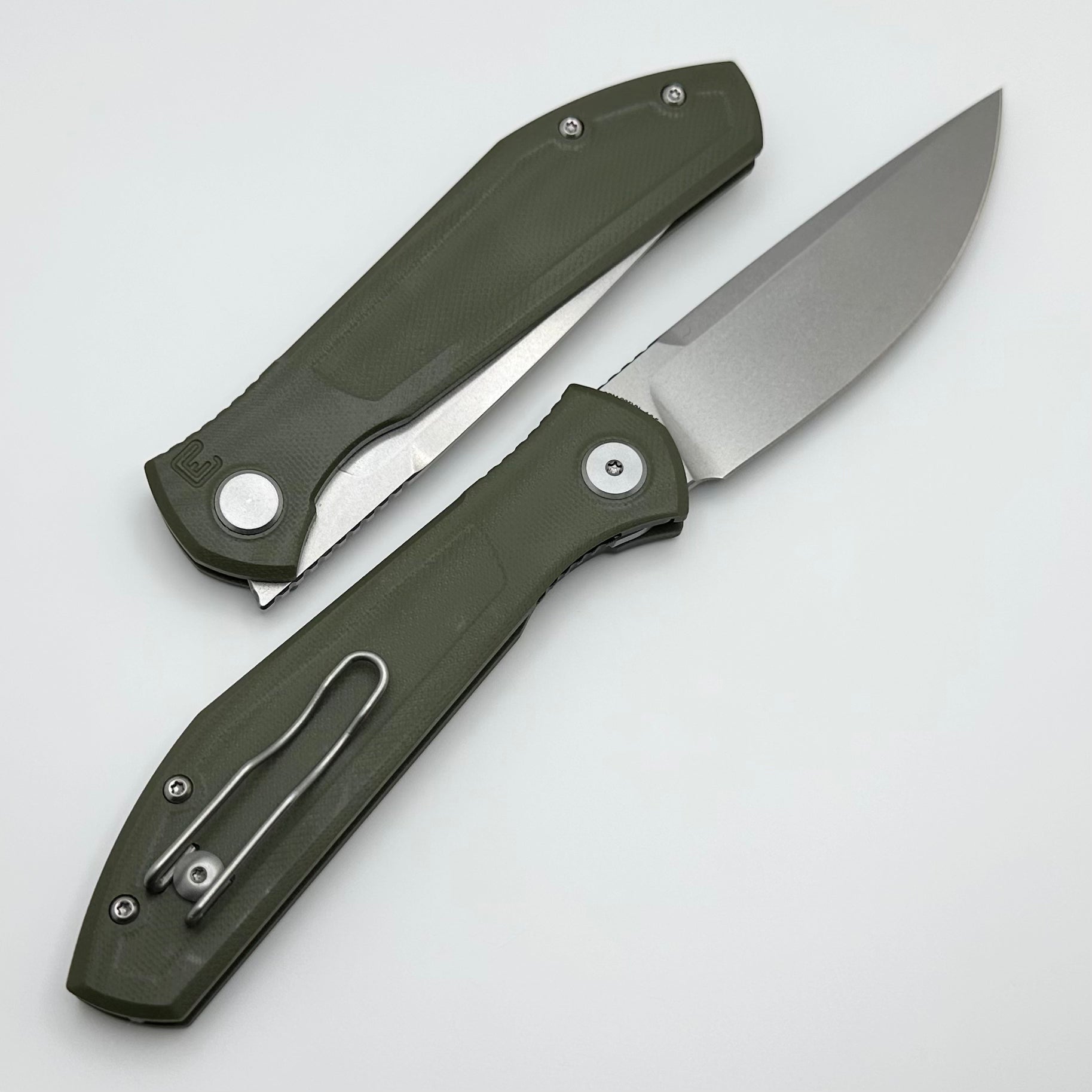 Custom Knife Factory - Echo Splinter Front Flipper | Premium Green G-10 & Stonewash CPM-S35VN