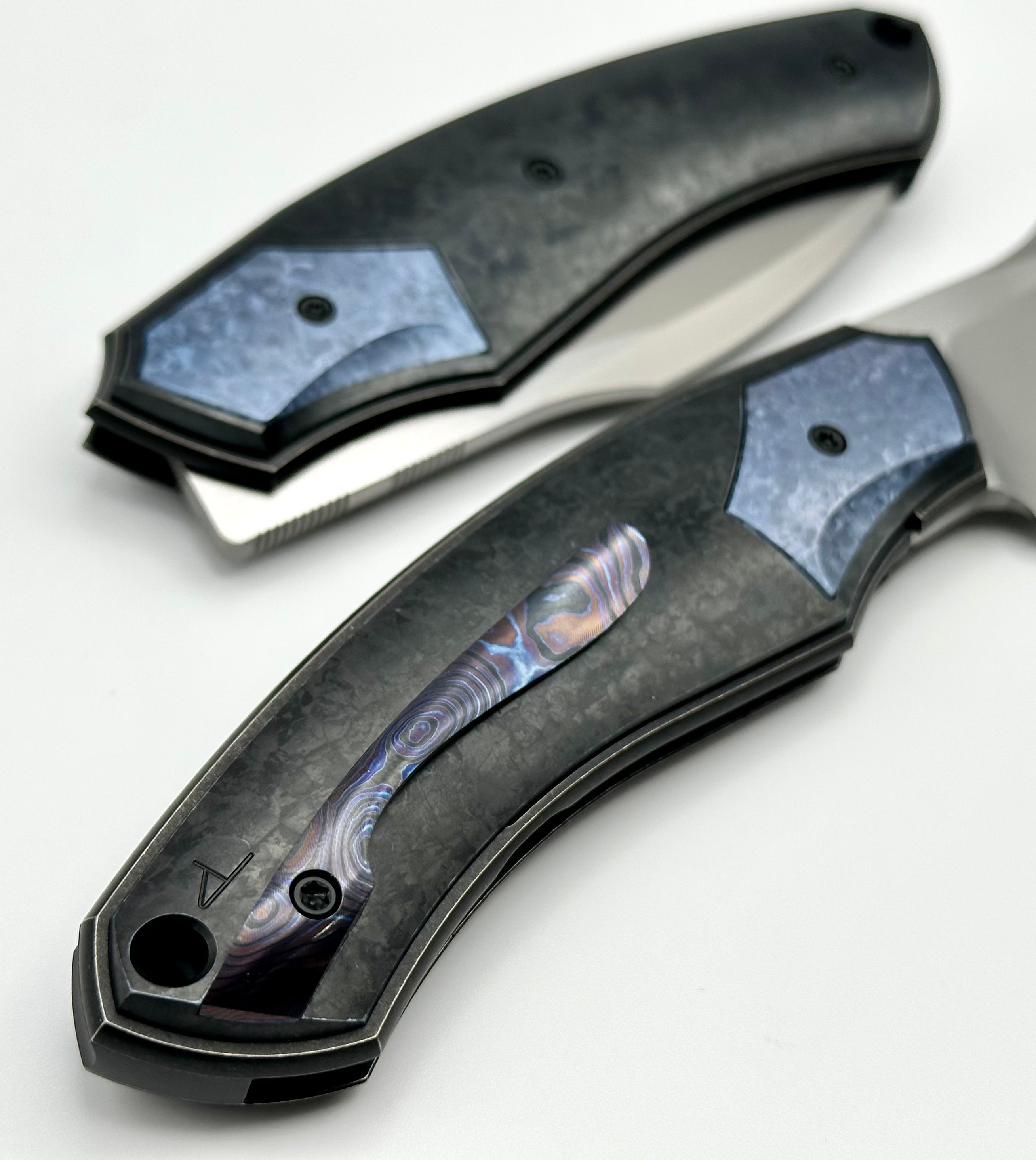 Premium Custom Knife Factory Davless: Crystal Ti & Blue Crystal Ti with CKF Wash S90V Blade