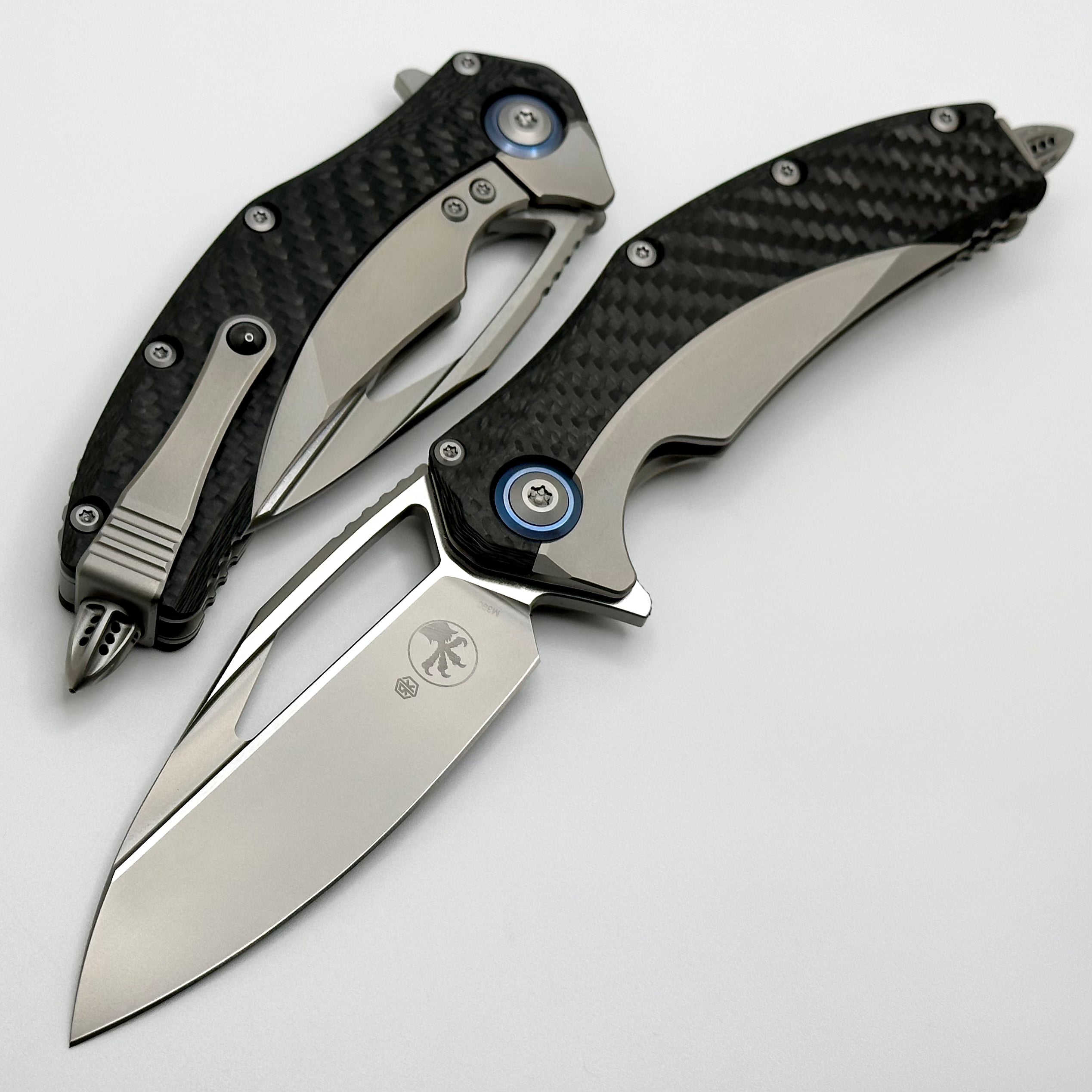 Microtech Matrix Ultimate Titanium Folding Knife with Carbon Fiber Scales & Blue Ti Accents