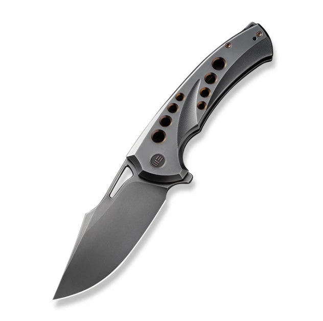 Premium We Knife Swiftfin - Polished Gray Titanium Handle with Dark Golden Accents & 20CV Blade