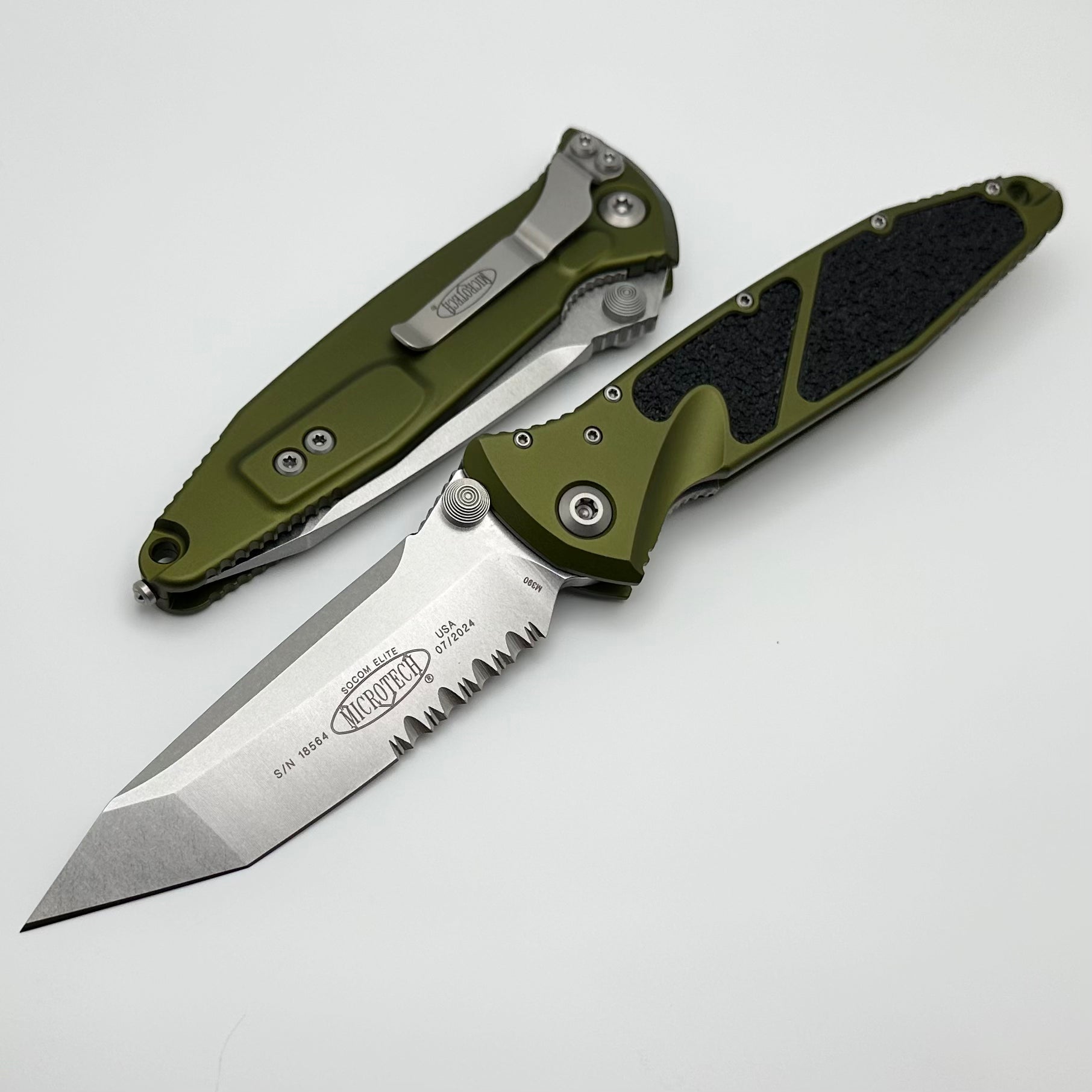 Microtech Socom Elite Tanto Part Serrated Tactical Knife - OD Green Stonewash Finish