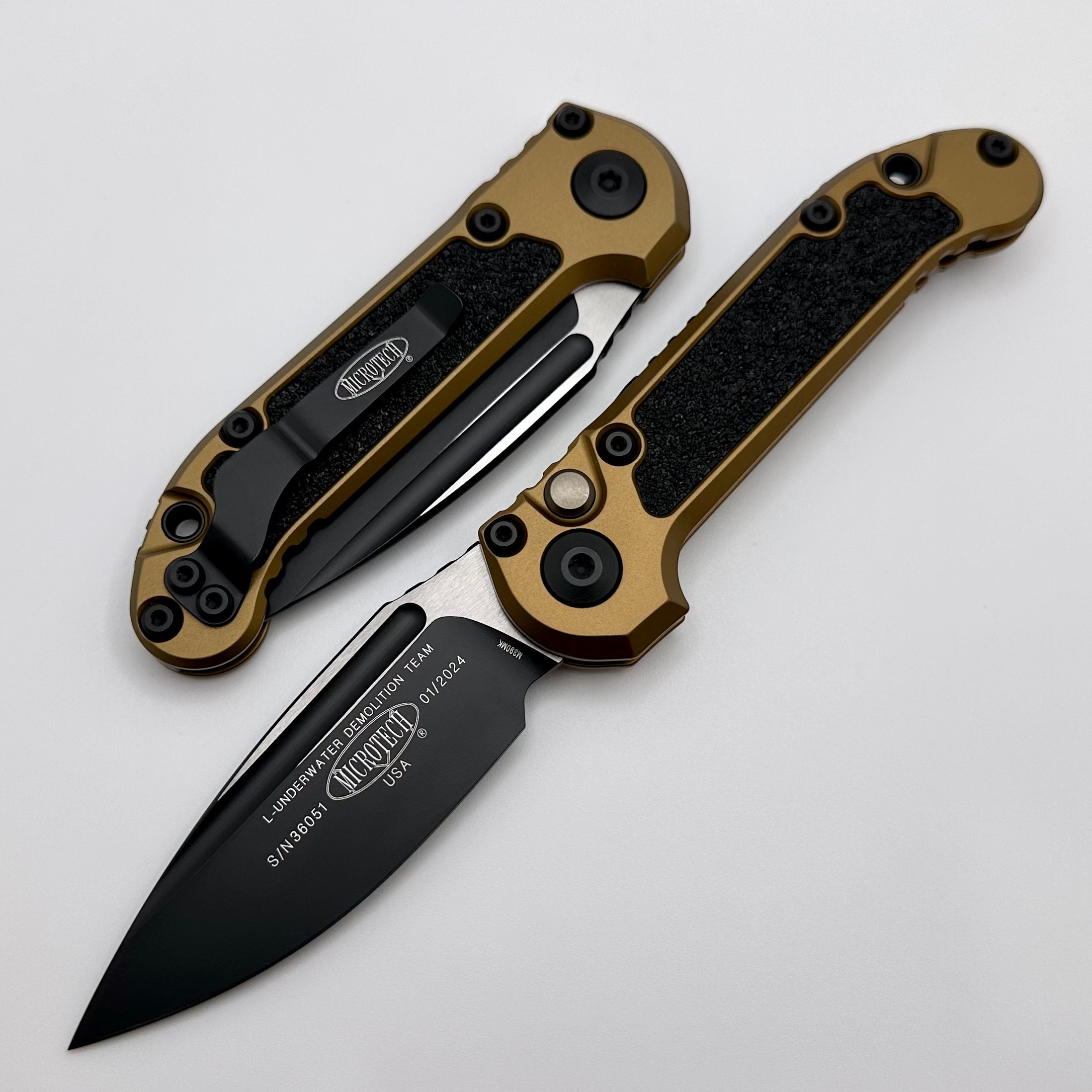 Premium Microtech LUDT Gen III Tactical Knife - Black Drop Point with Tan Handle