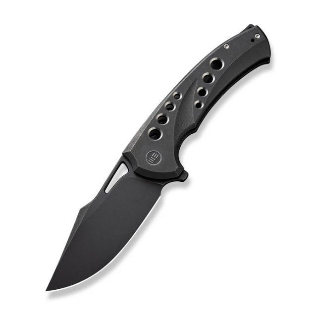 Premium WE Knife Swiftfin: Black Titanium Handles with Satin Holes & Black Stonewash 20CV Blade